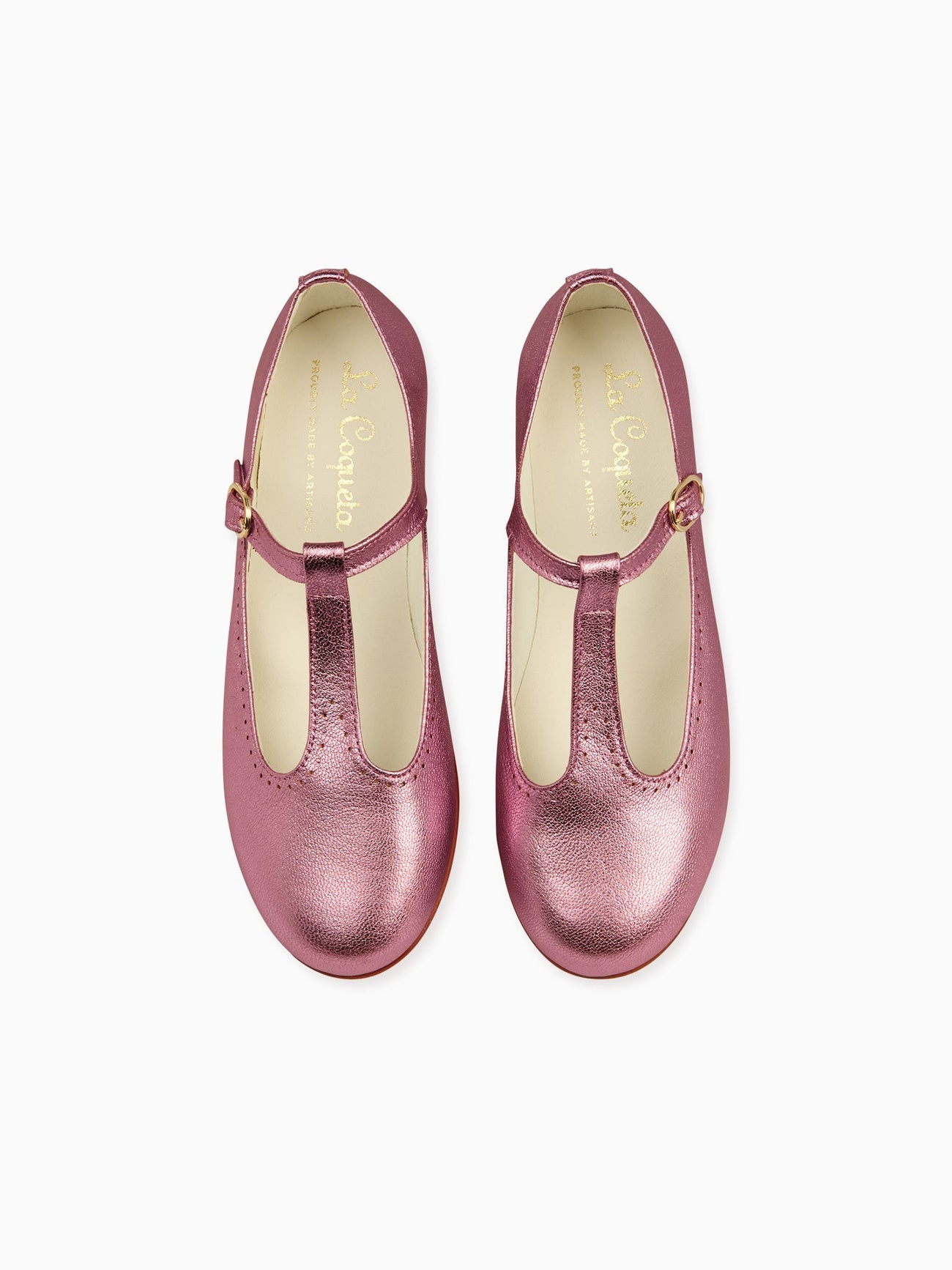 Metallic Pink Leather Girl T-Bar Shoes