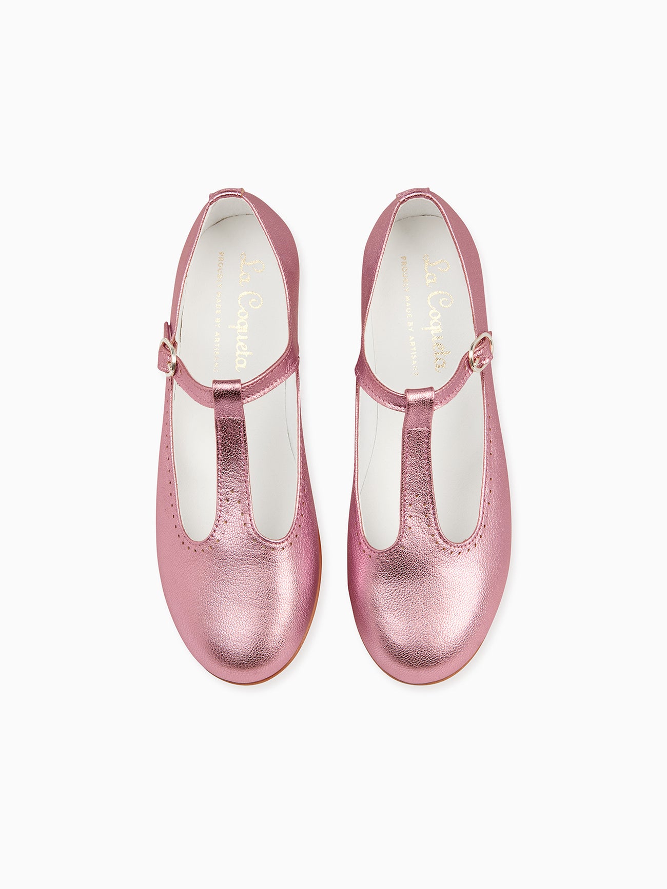 Metallic Pink Leather Girl T-Bar Shoes