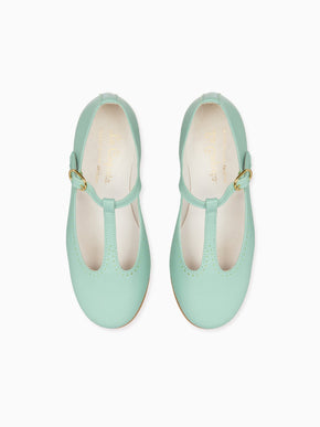 Pale Green Leather Girl T-Bar Shoes