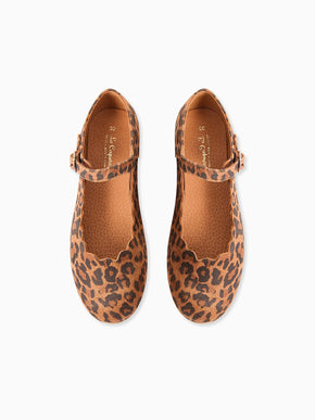 Leopard Leather Girl Scallop Mary Jane Shoes
