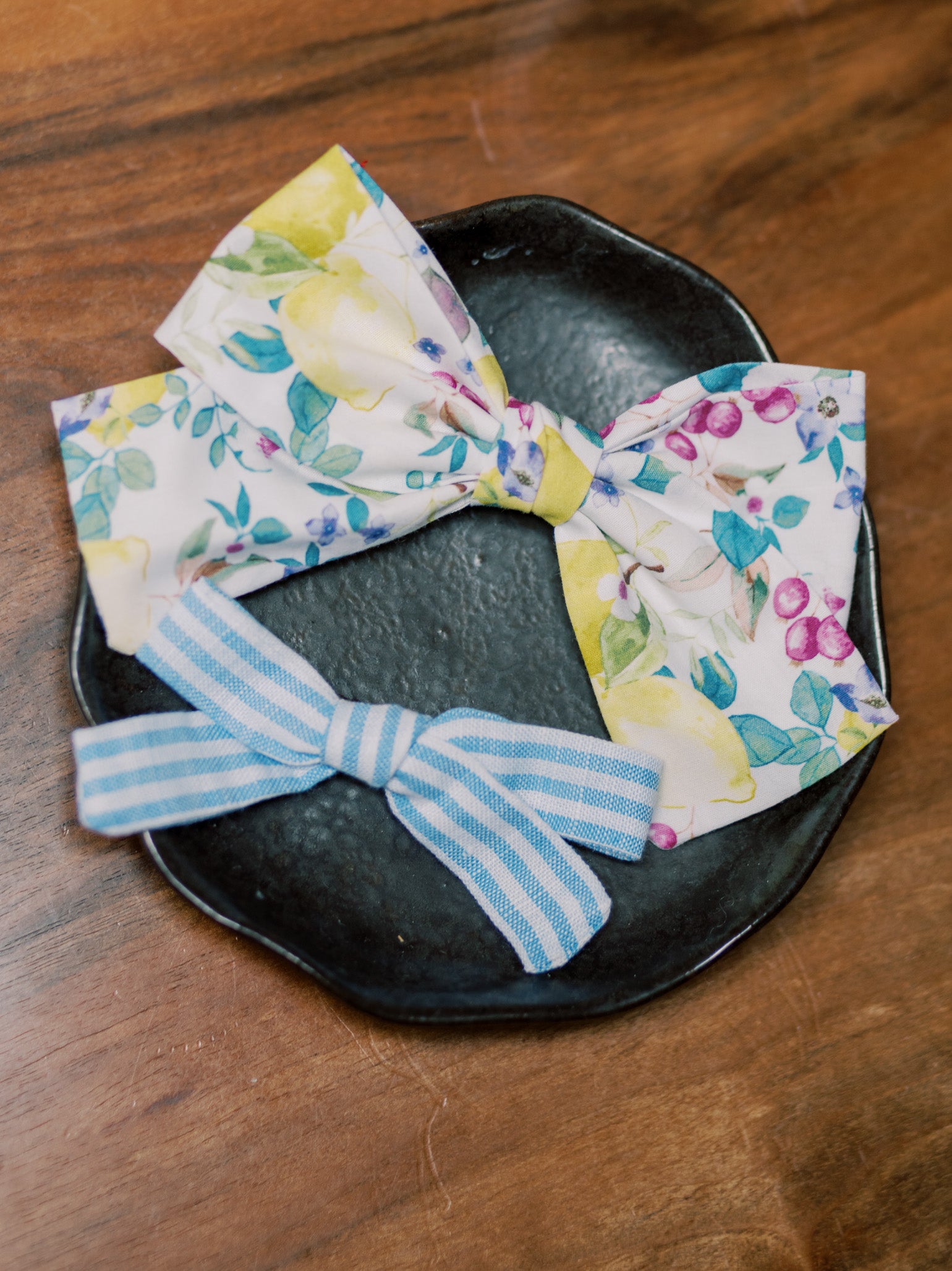 Blue Stripe Soft Ribbon Bow Girl Clip