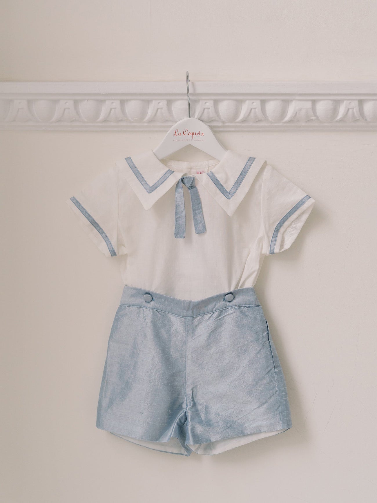 Light Blue Lirio Ceremony Silk Baby Boy Set