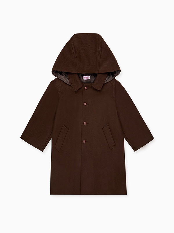 Chocolate Brown Loden Wool Kids Coat