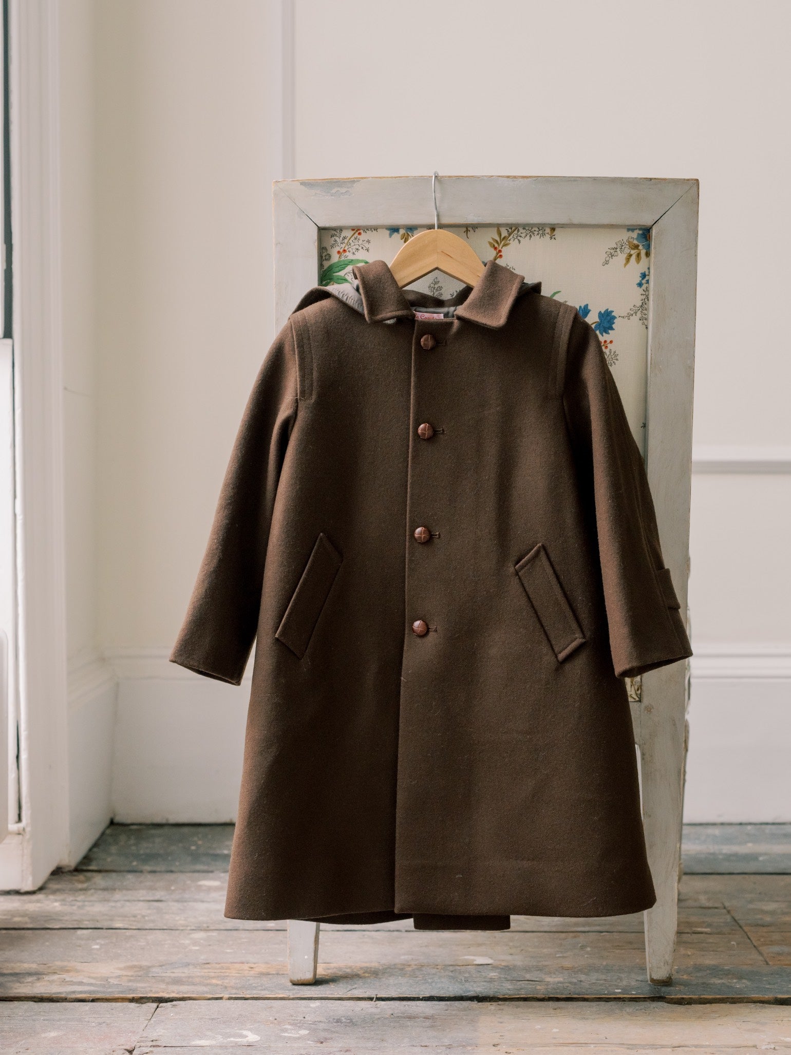 Chocolate Brown Loden Wool Kids Coat