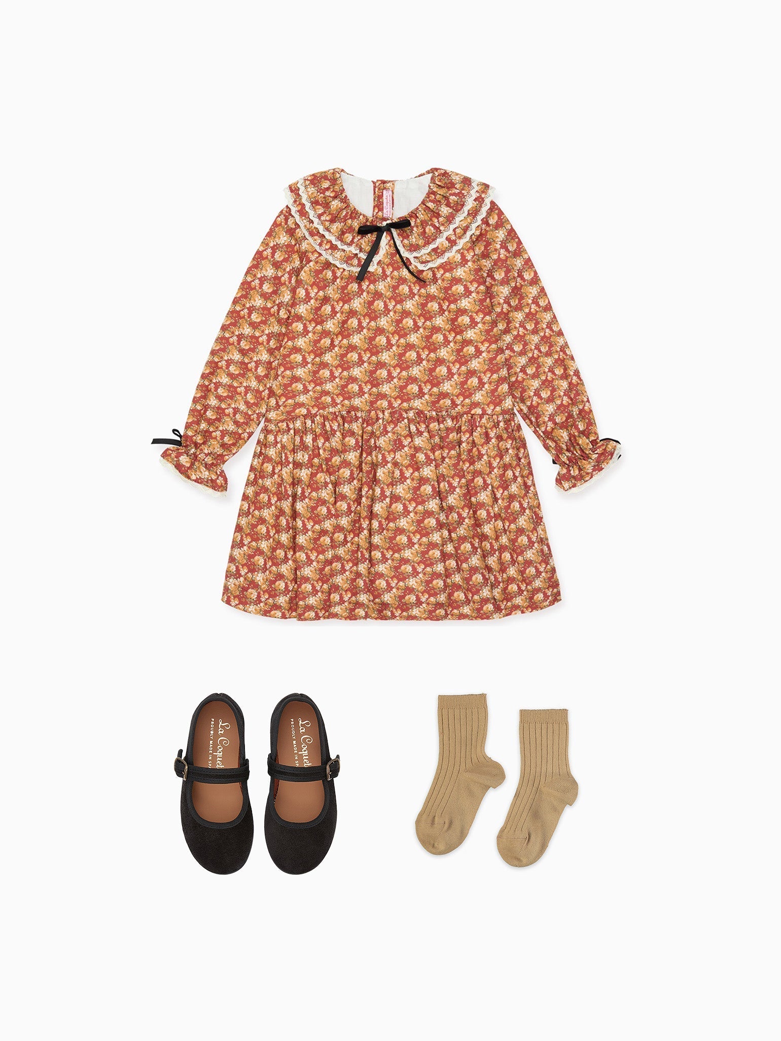Lorena Girl Dress, Short Socks & Mary Jane Shoes Outfit Bundle