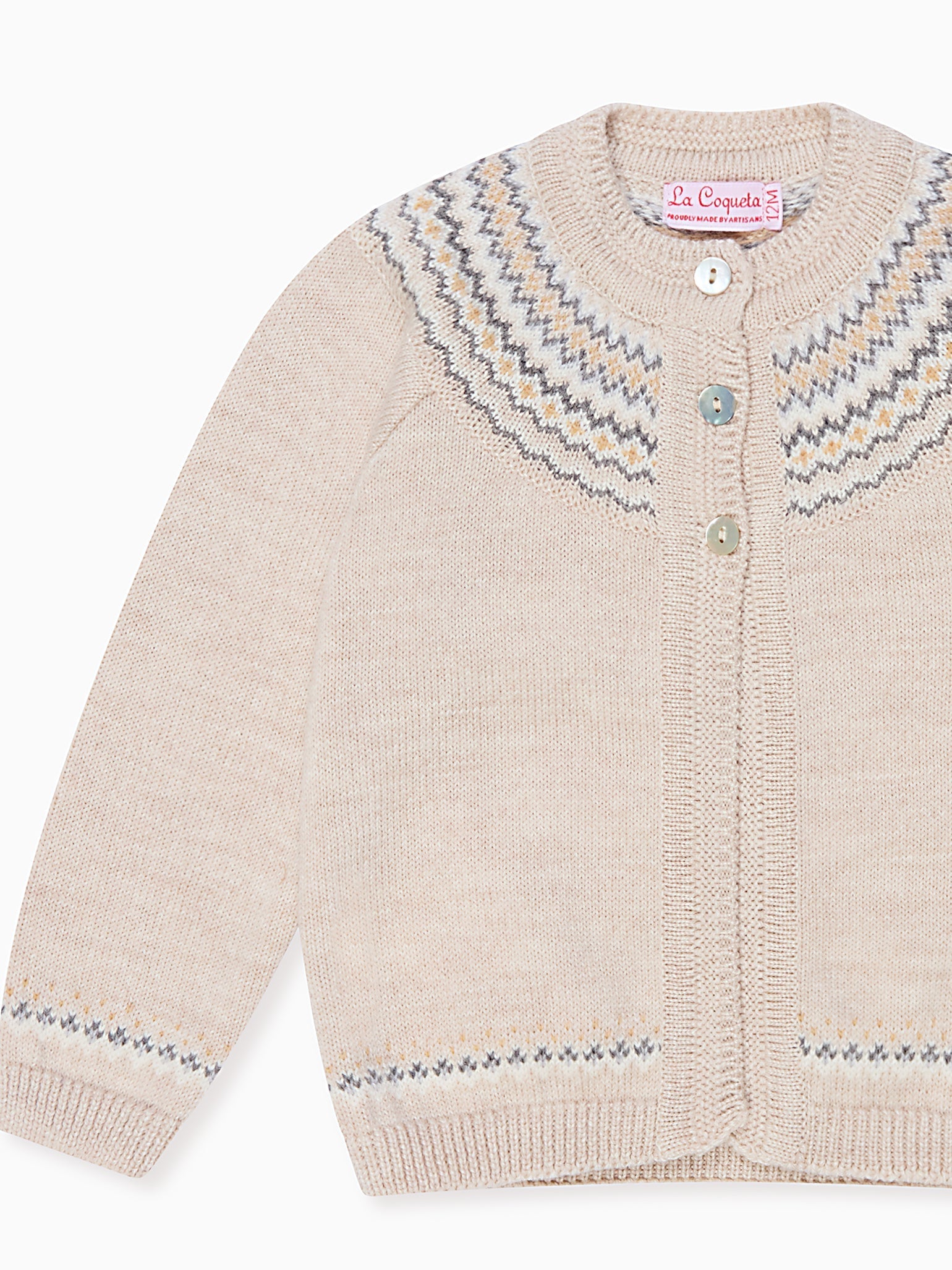 Oatmeal Melange Lucino Merino Fair Isle Baby Cardigan
