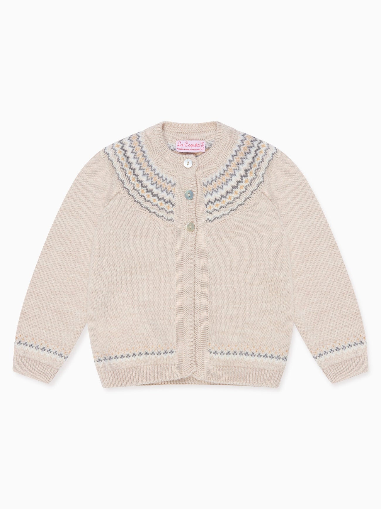Oatmeal Melange Lucino Merino Fair Isle Baby Cardigan