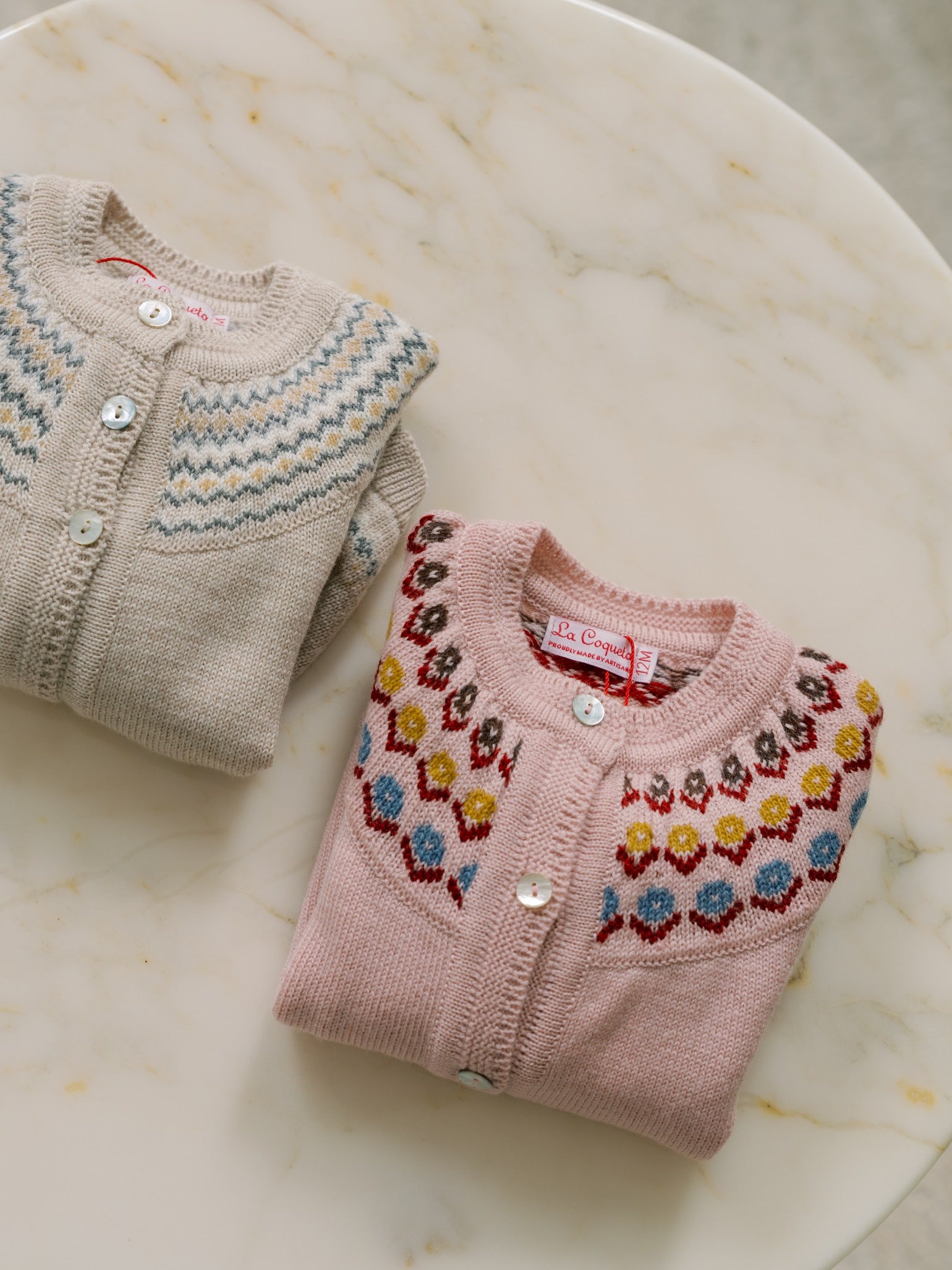 Dusty Pink Nelia Merino Fair Isle Baby Girl Cardigan