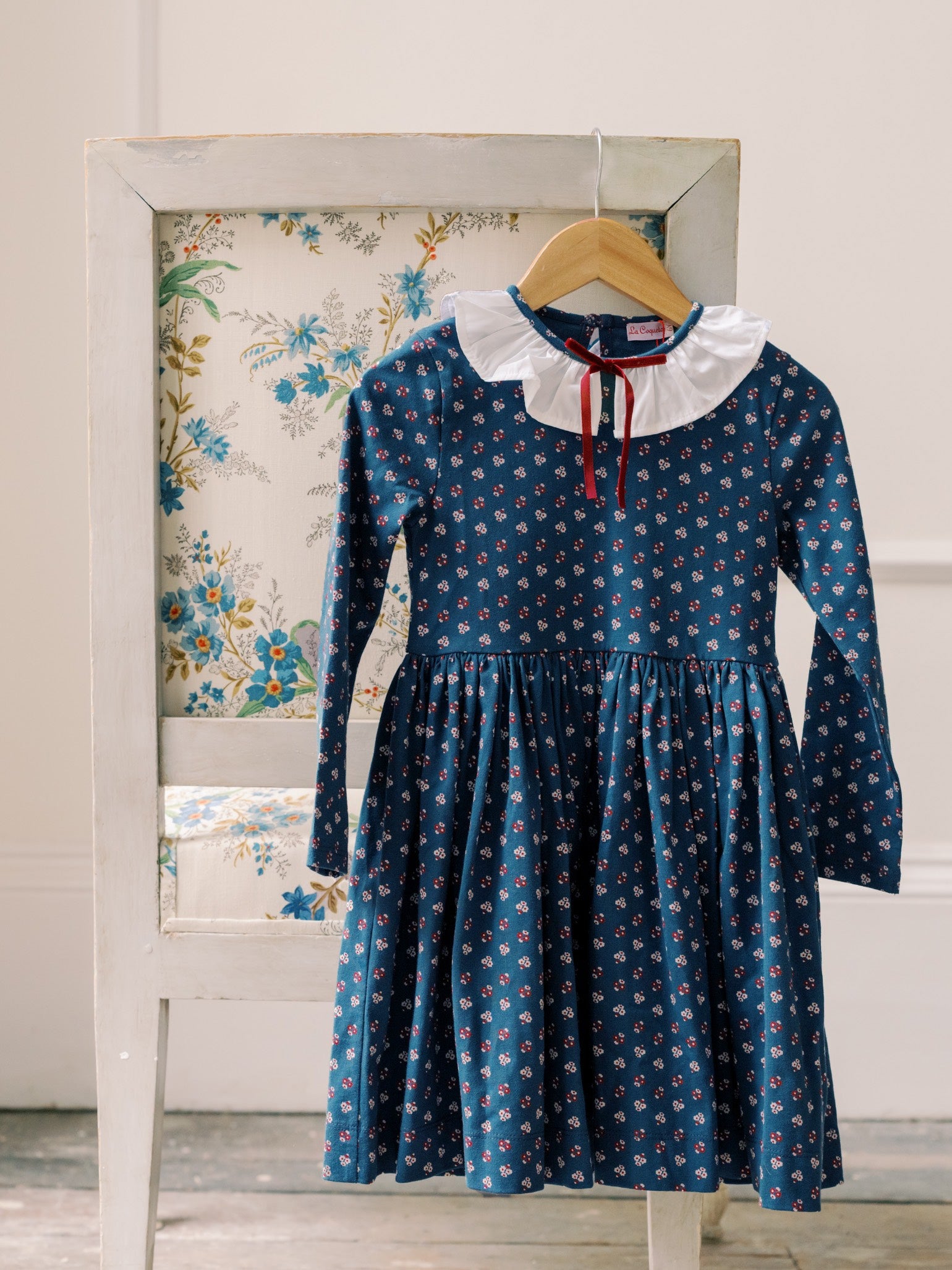 Petrol Blue Floral Luna Girl Dress