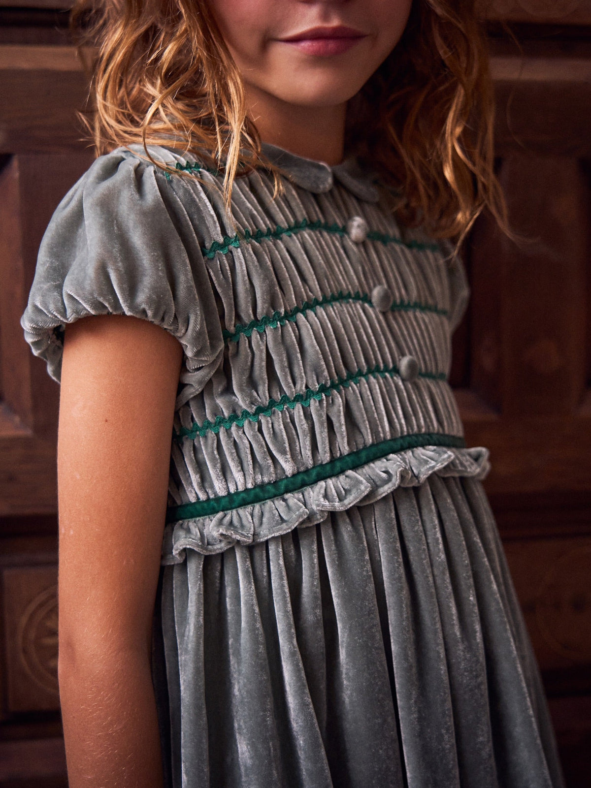 Sage Green Lurdes Velvet Girl Dress