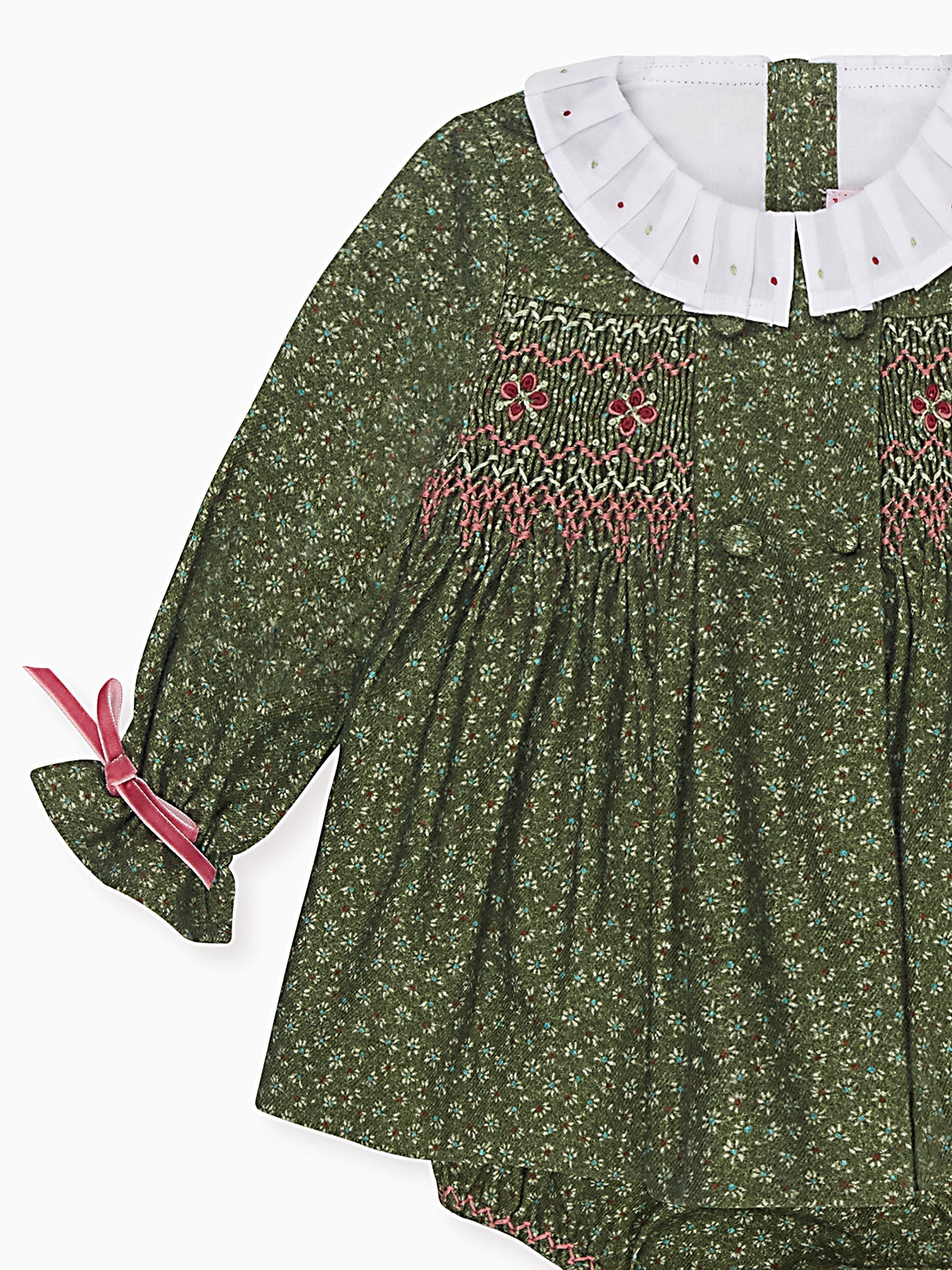 Green Floral Magdalena Baby Girl Hand-Smocked Set