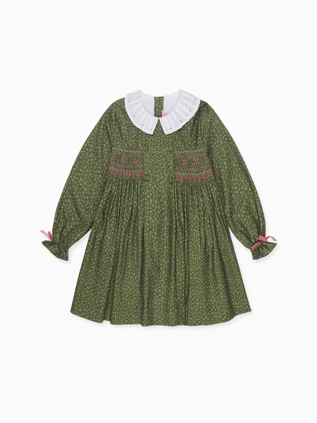 Green Floral Magdalena Girl Hand-Smocked Dress