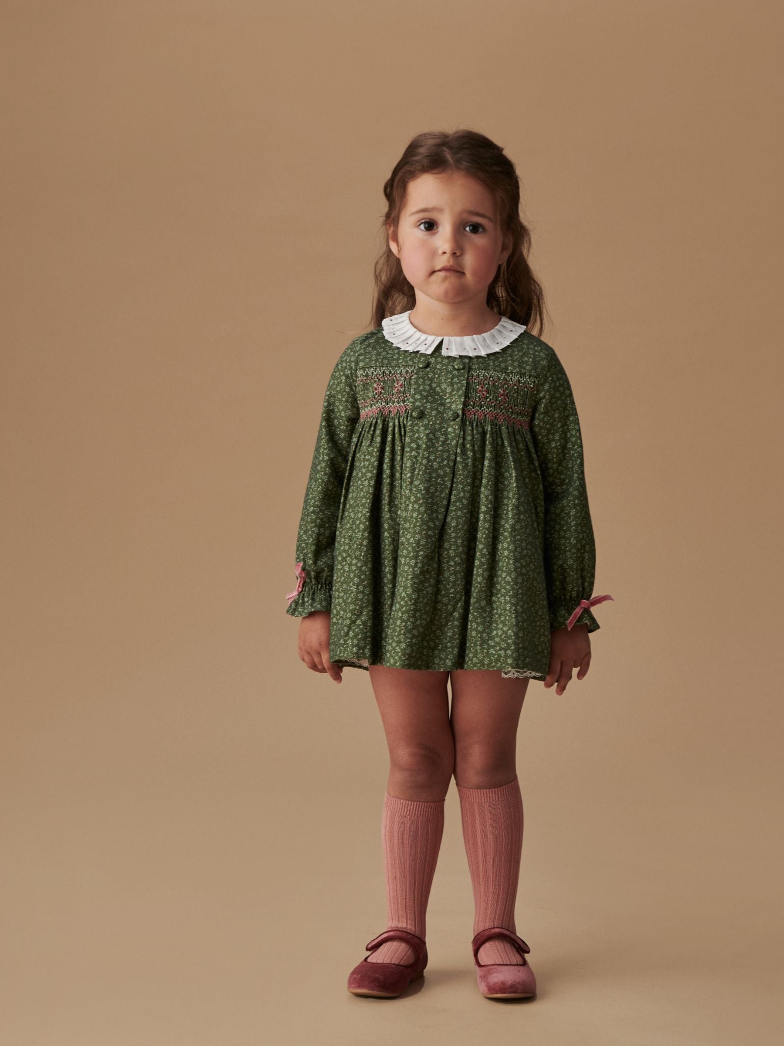 Green Floral Magdalena Baby Girl Hand-Smocked Set