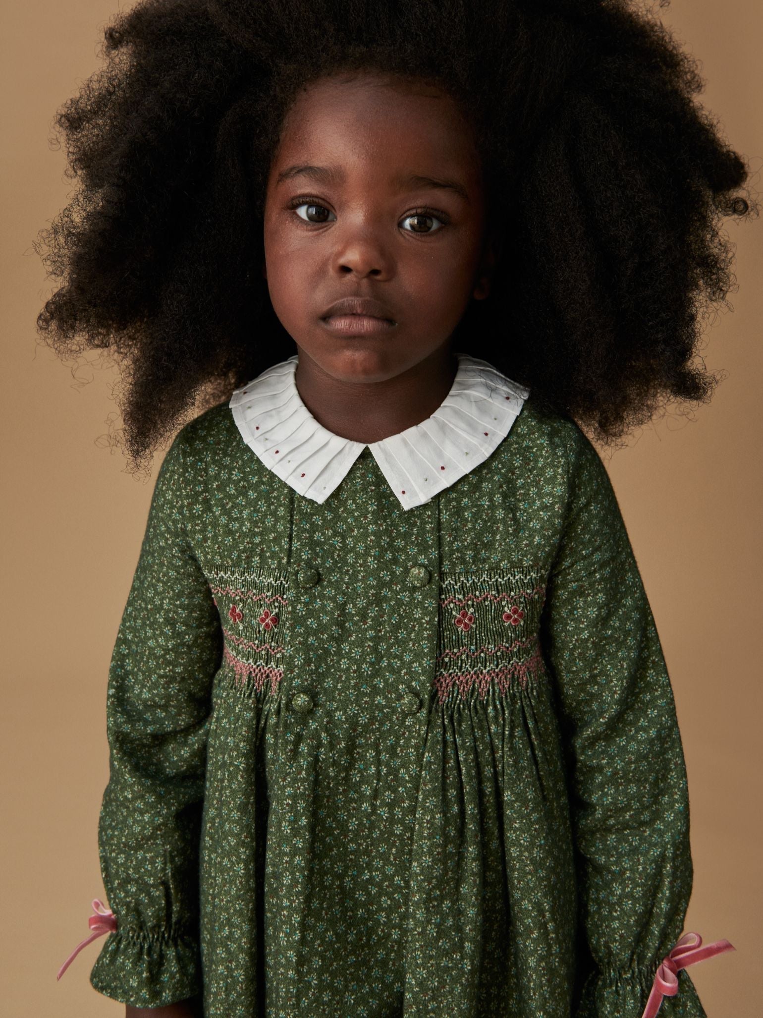 Green Floral Magdalena Girl Hand-Smocked Dress