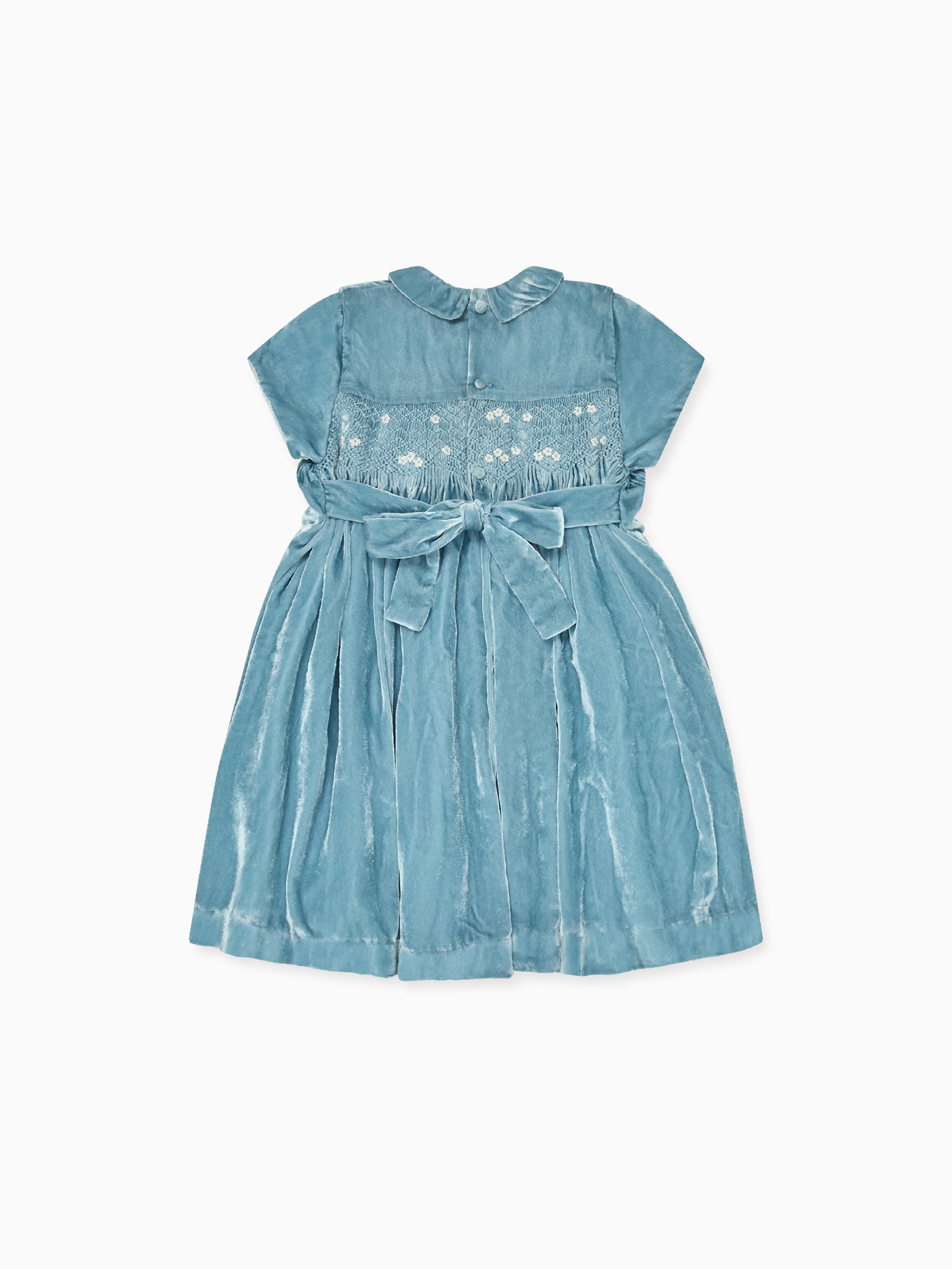 Light Blue Marcita Velvet Girl Hand-Smocked Dress