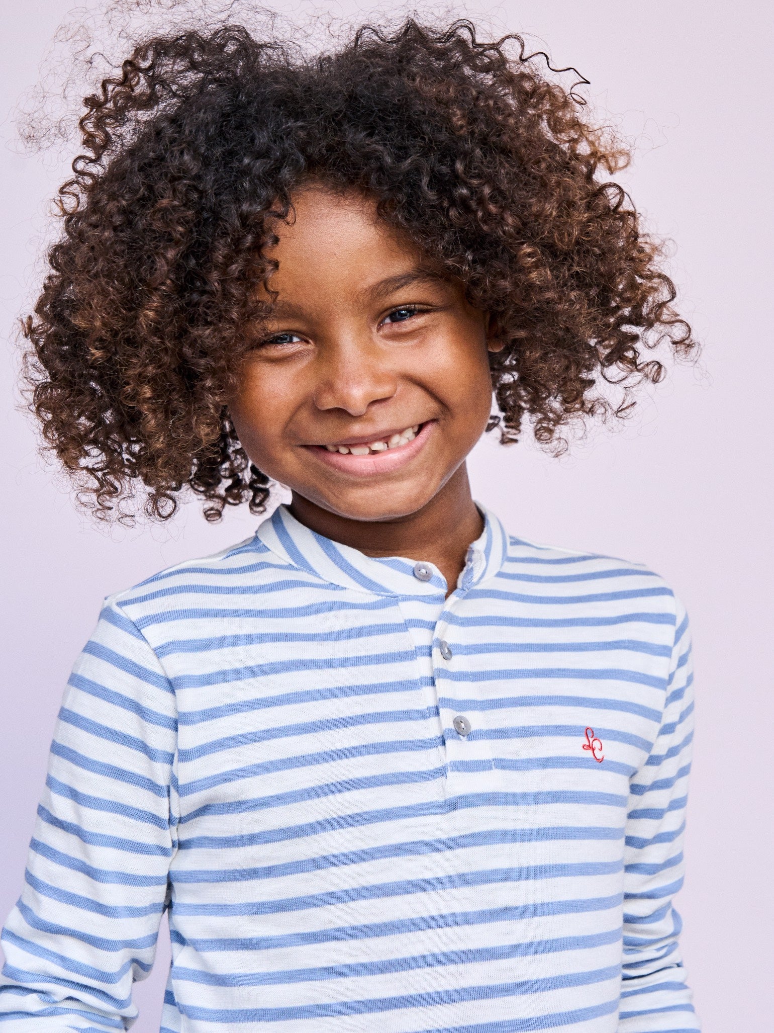 Dusty Blue Stripe Marco Long Sleeve Boy Polo Shirt