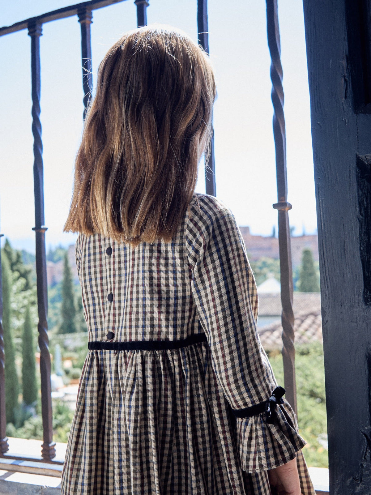 Burgundy Check Marta Girl Dress