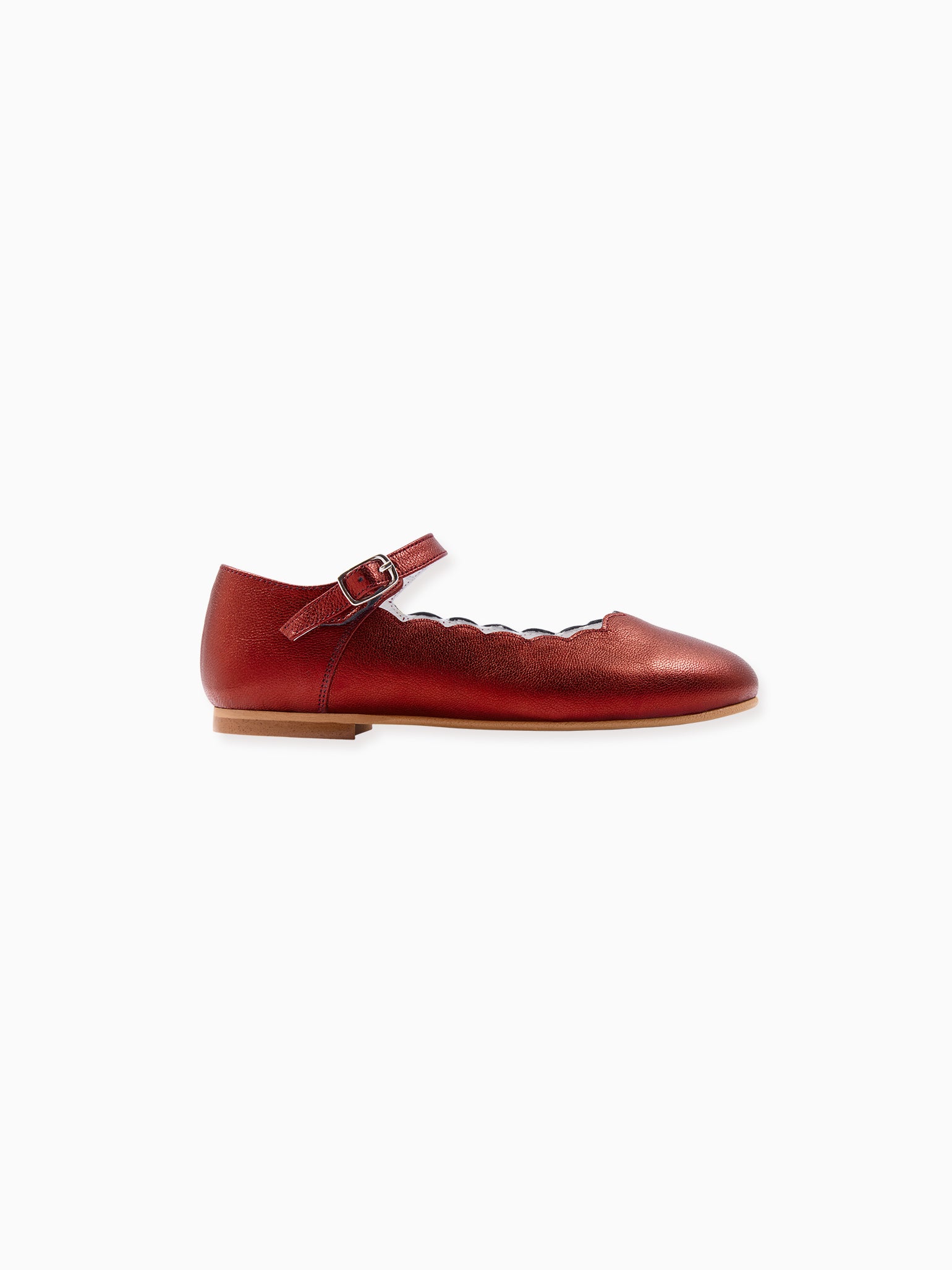 Red Metallic Leather Girl Scallop Mary Jane