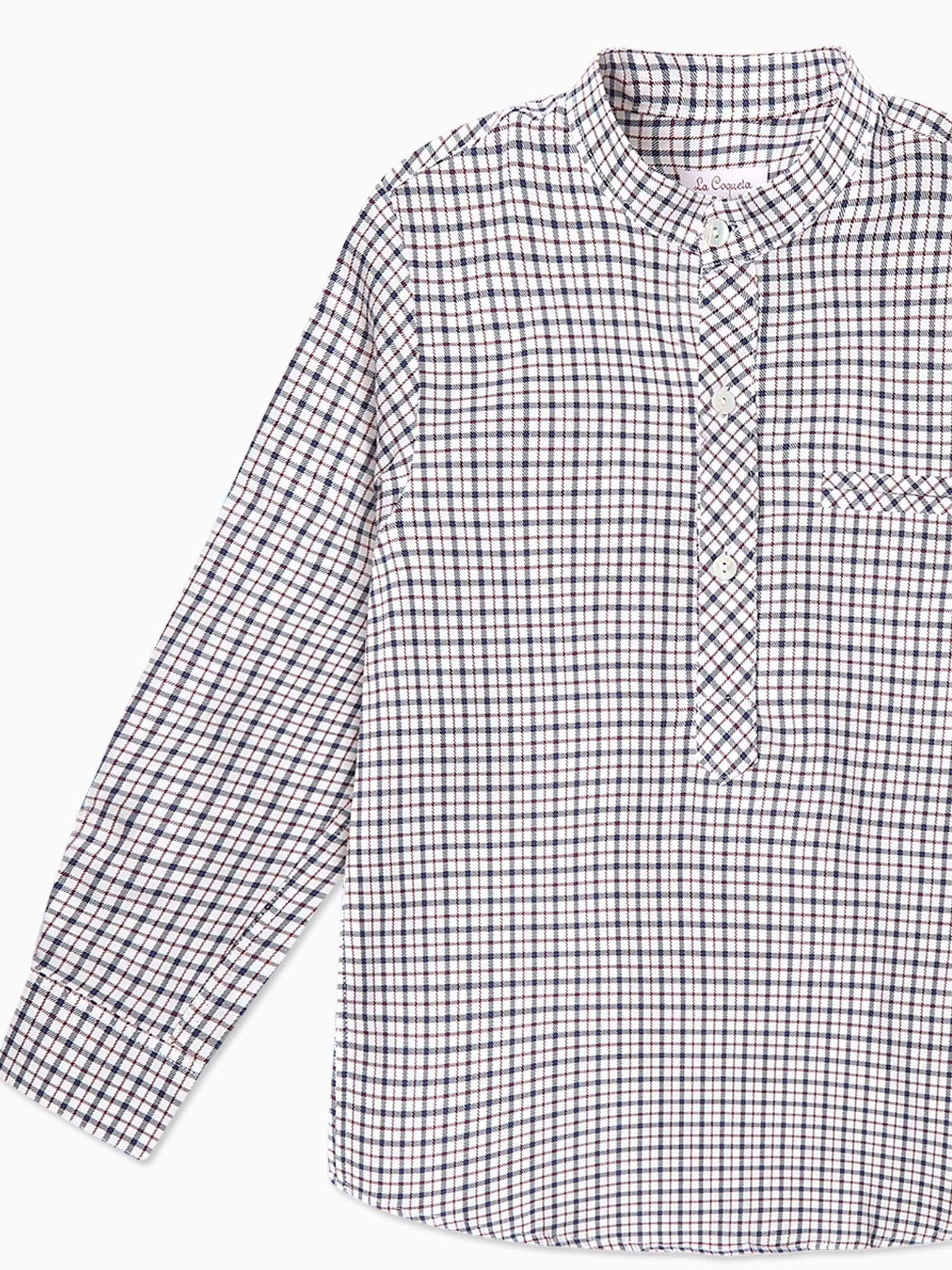 Burgundy Check Mateo Long Sleeve Boy Shirt