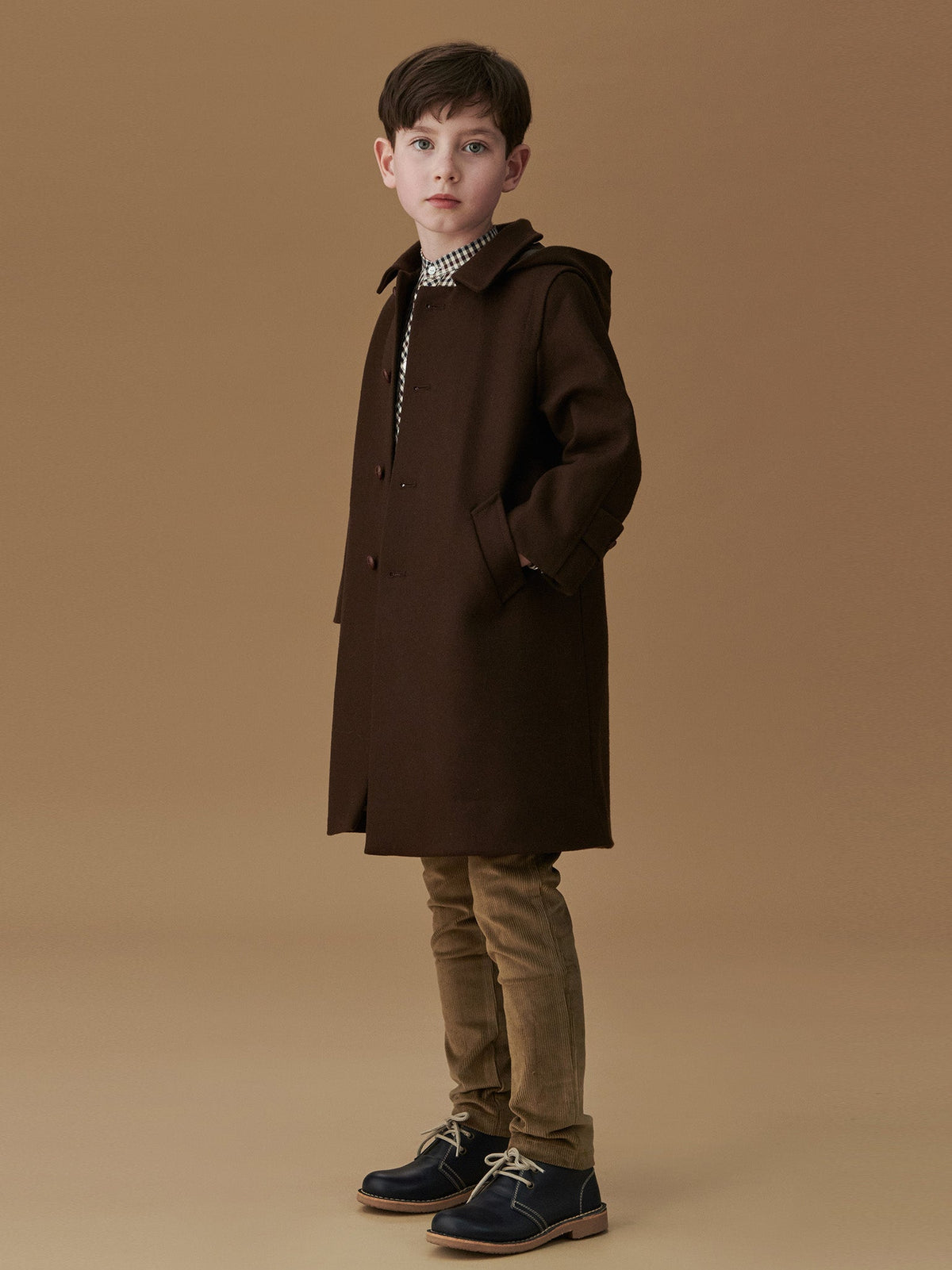 Chocolate Brown Loden Wool Kids Coat