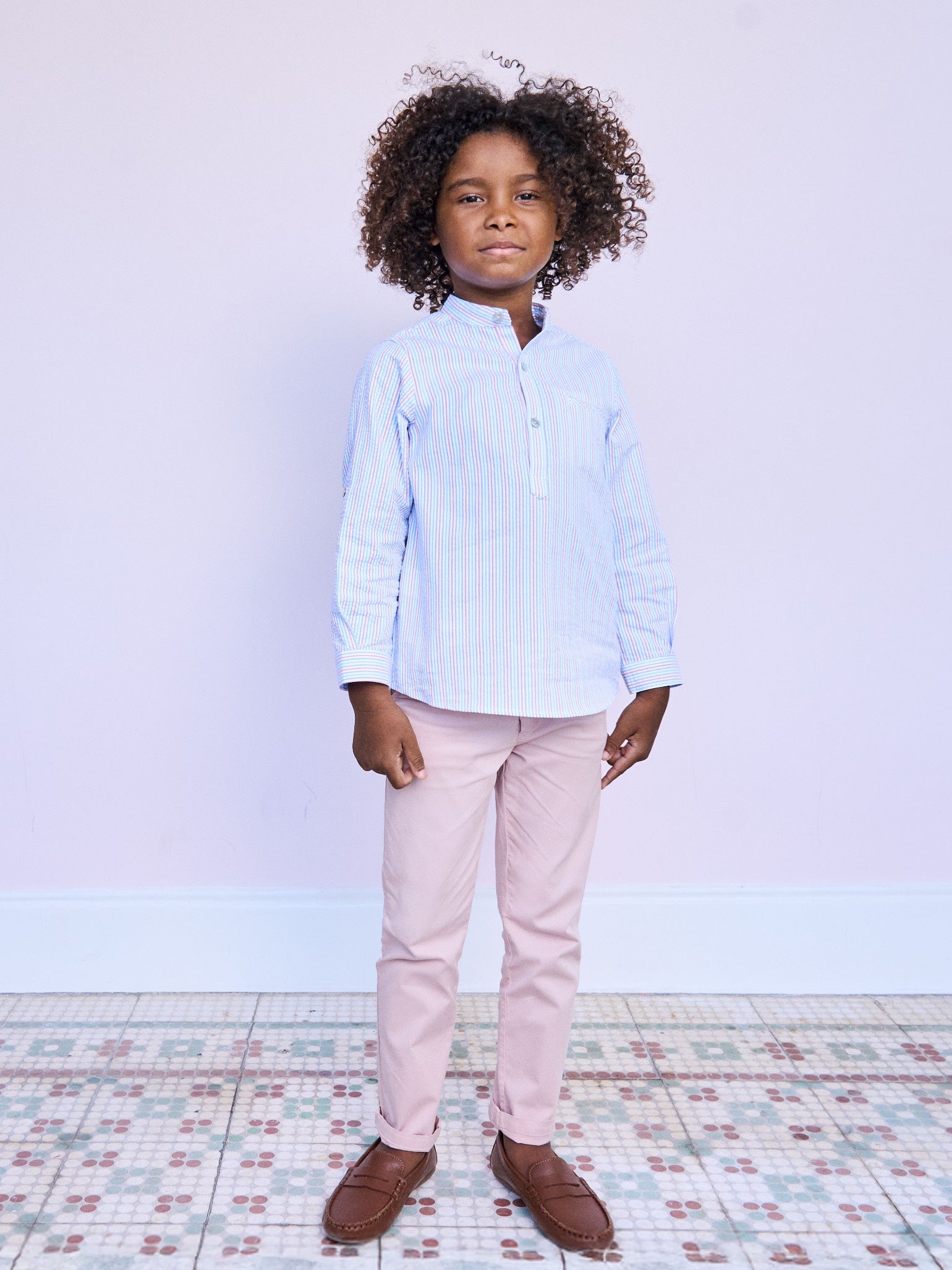 Coral Stripe Mateo Long Sleeve Boy Shirt