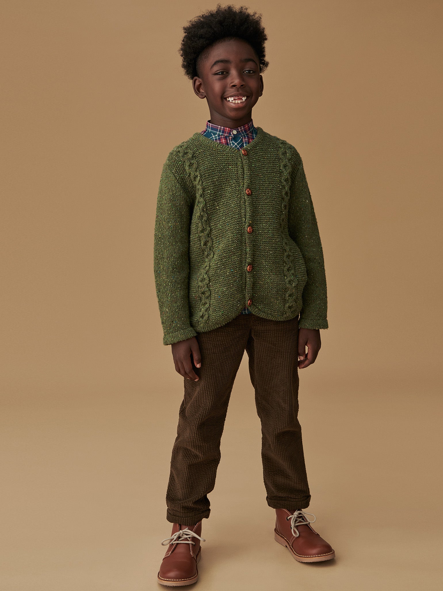 Olive Green Zas Merino Boy Cardigan