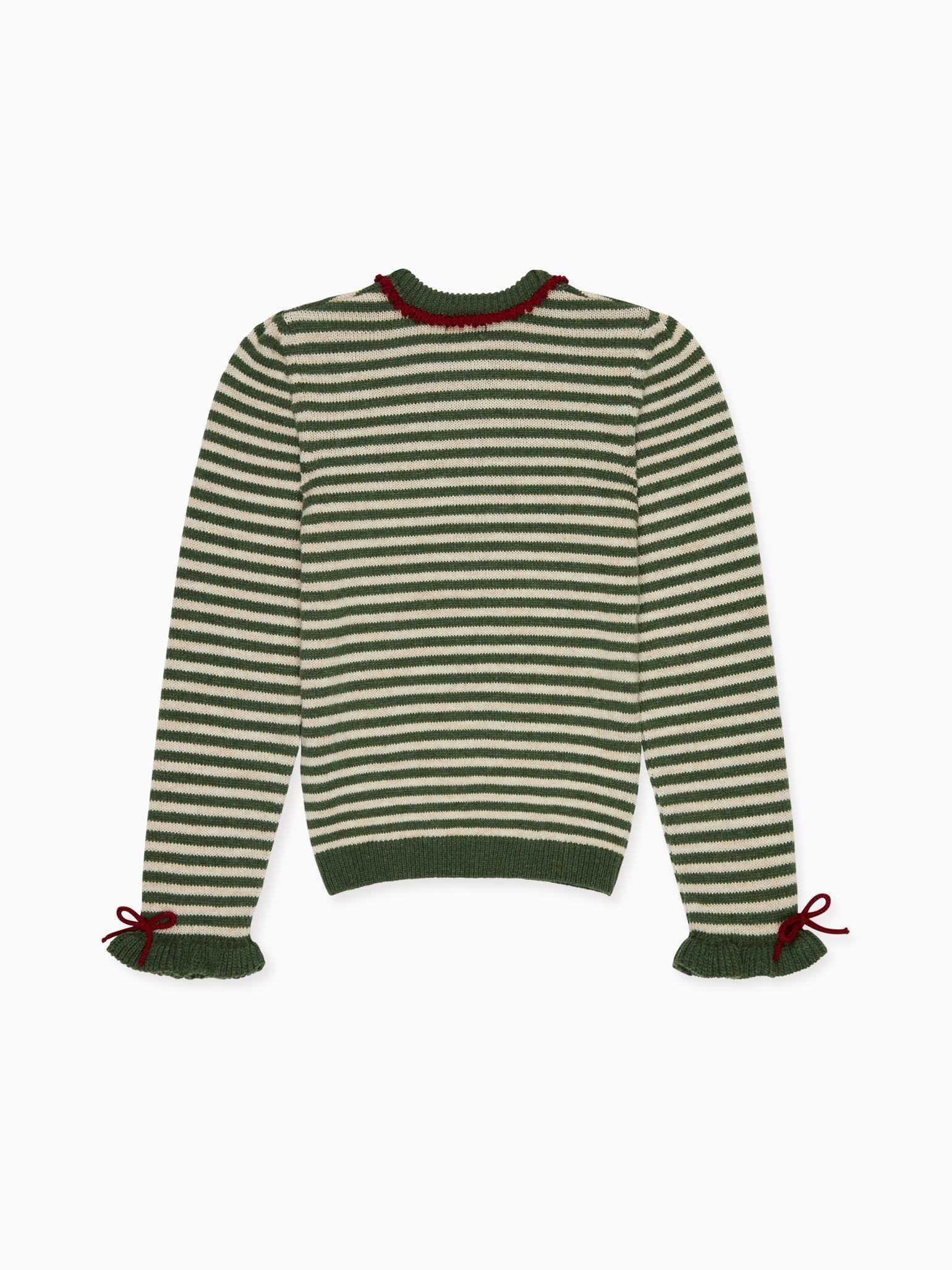 Olive Green Stripe Matilde Merino Girl Jumper