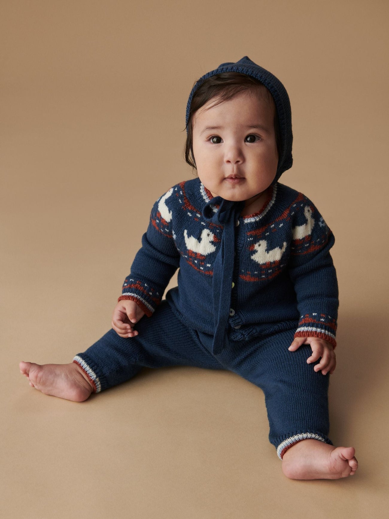 Soft Denim Melange Alma Merino Baby Knitted Bonnet