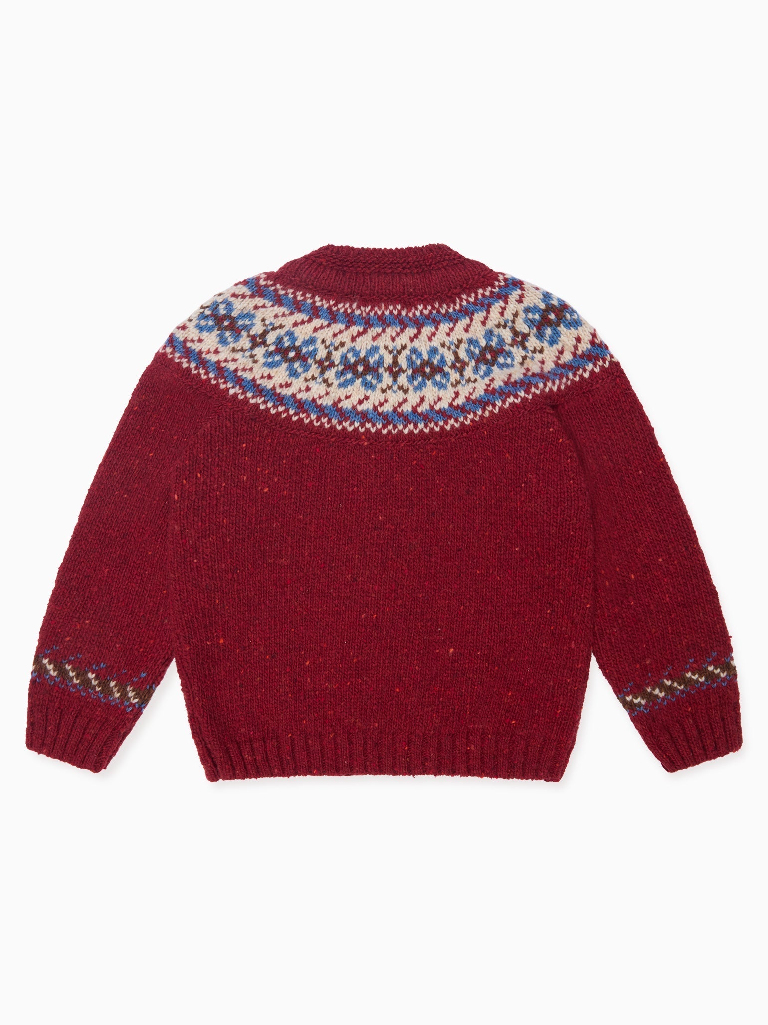 Dark Red Merino Fair Isle Baby Cardigan