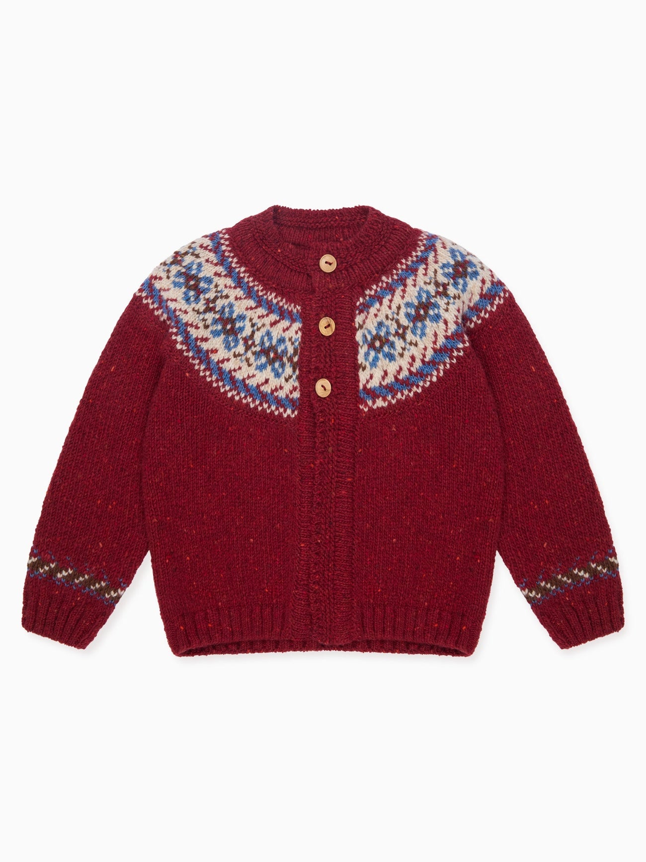 Dark Red Merino Fair Isle Baby Cardigan