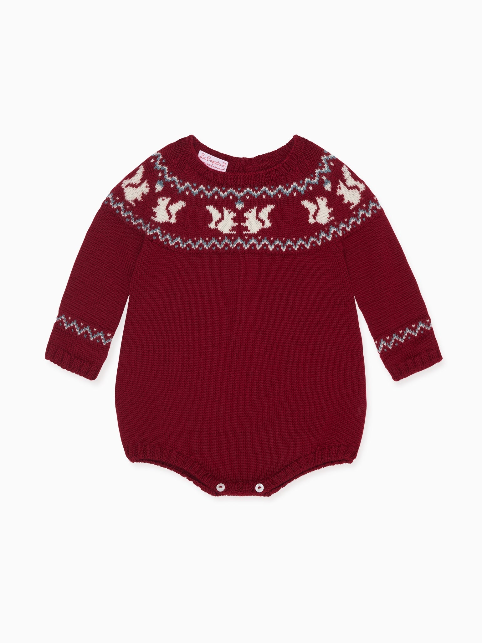 Burgundy Merino Fair Isle Baby Knitted Romper La Coqueta Kids