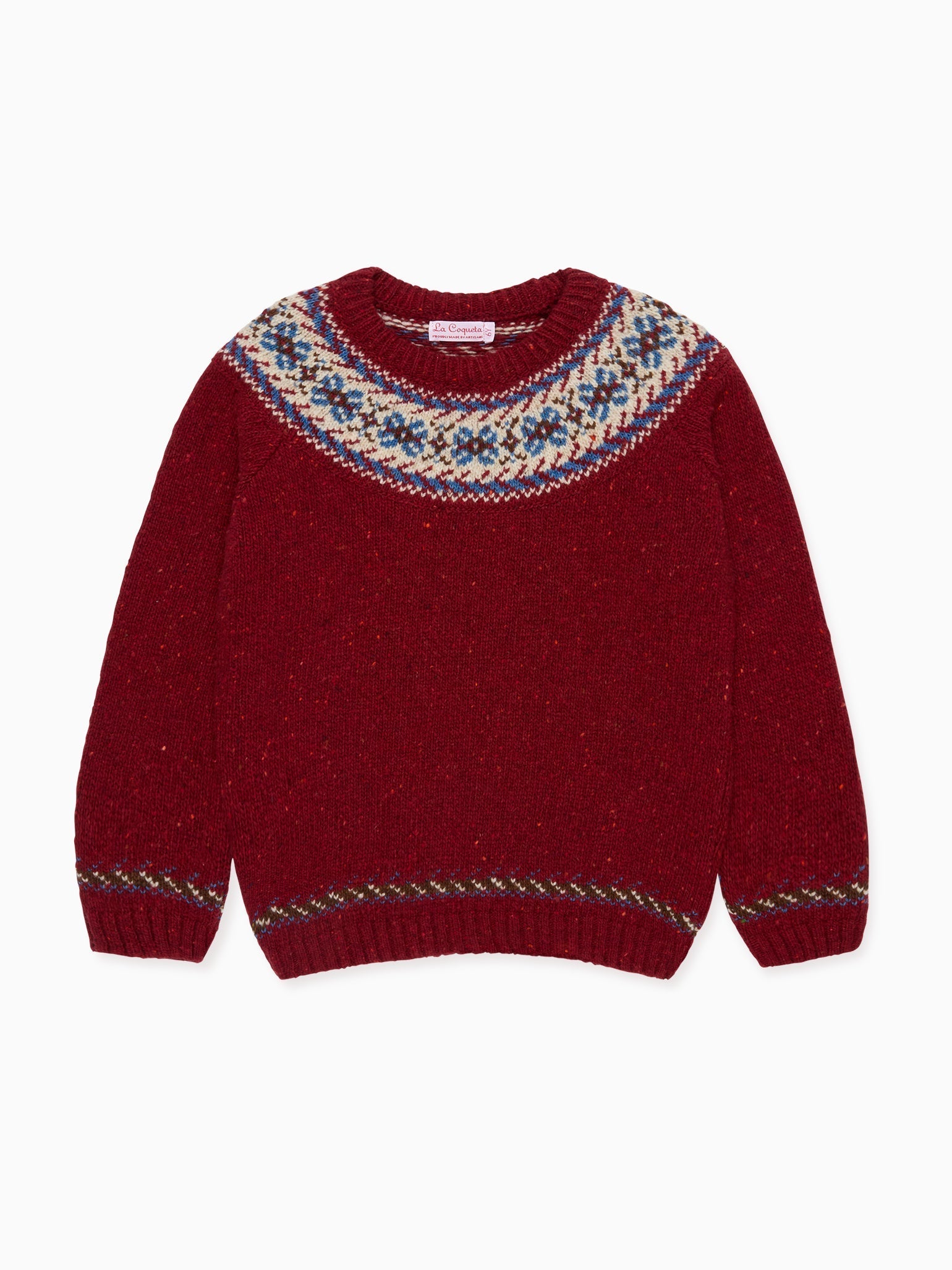 Dark Red Merino Fair Isle Kids Jumper