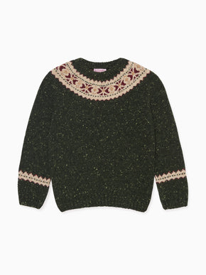 Green Merino Fair Isle Kids Sweater