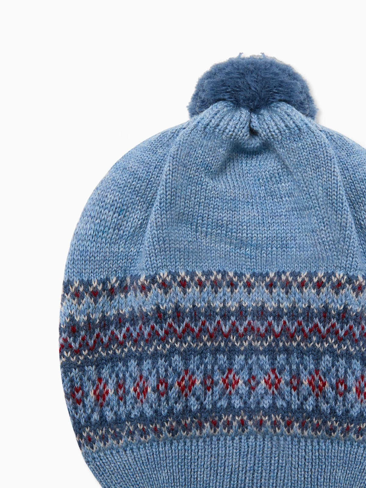 Dusty Blue Merino Fair Isle Kids Bobble Hat