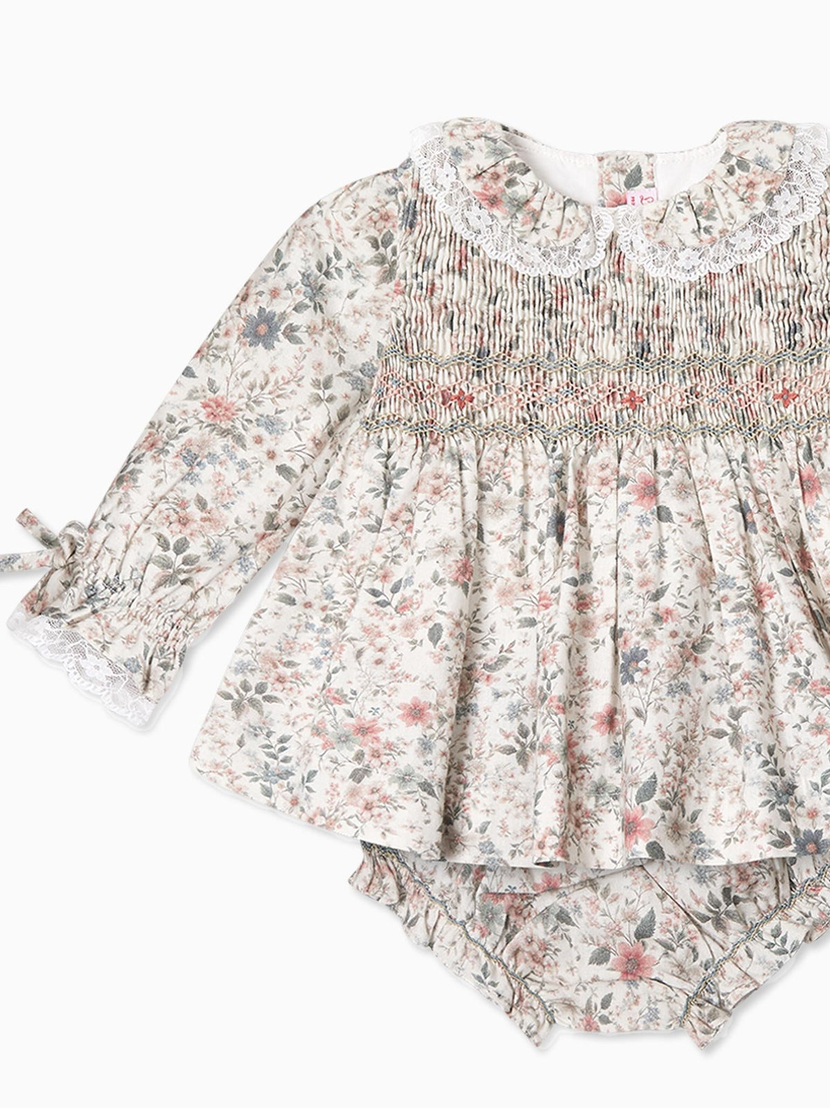 Ivory Floral Milla Baby Girl Hand-Smockde Set