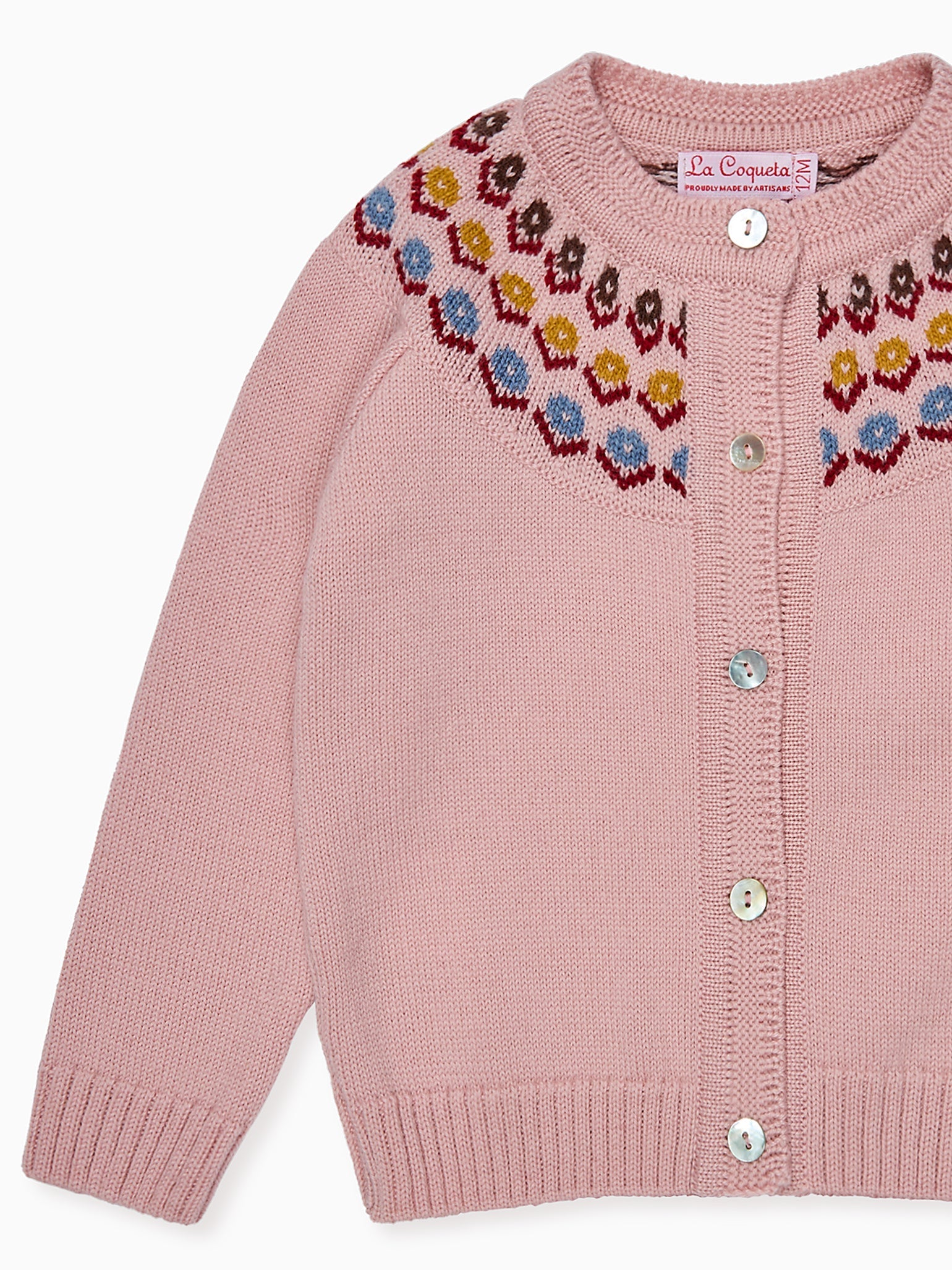 Dusty Pink Nelia Merino Fair Isle Baby Girl Cardigan