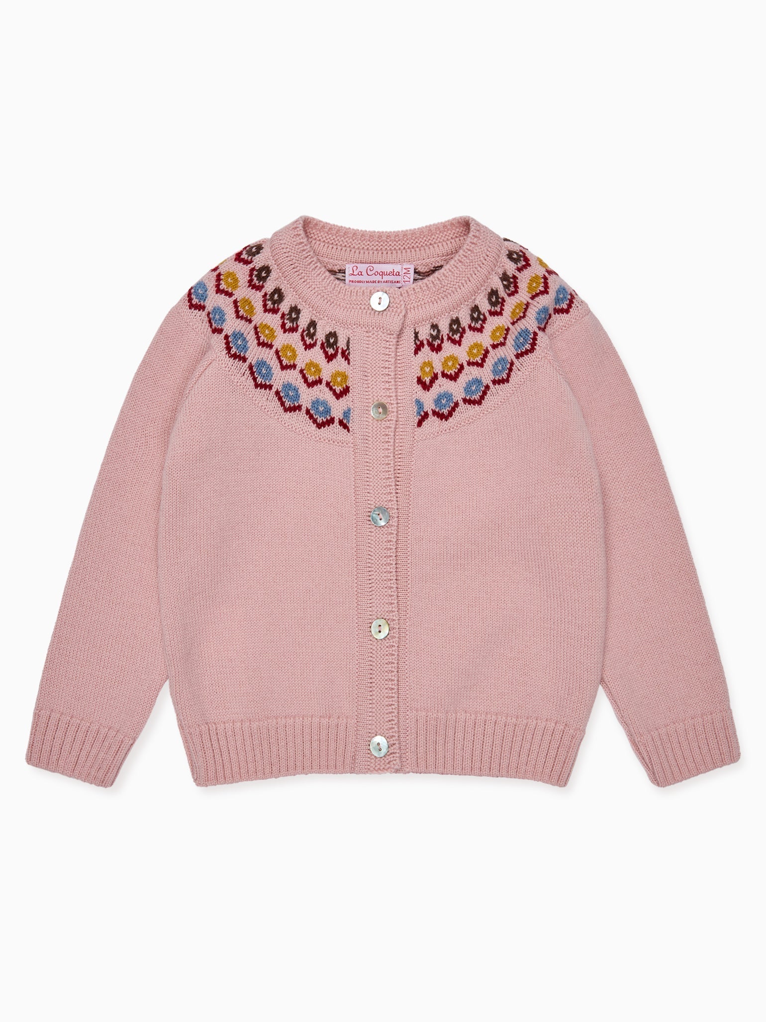 Dusty Pink Nelia Merino Fair Isle Baby Girl Cardigan