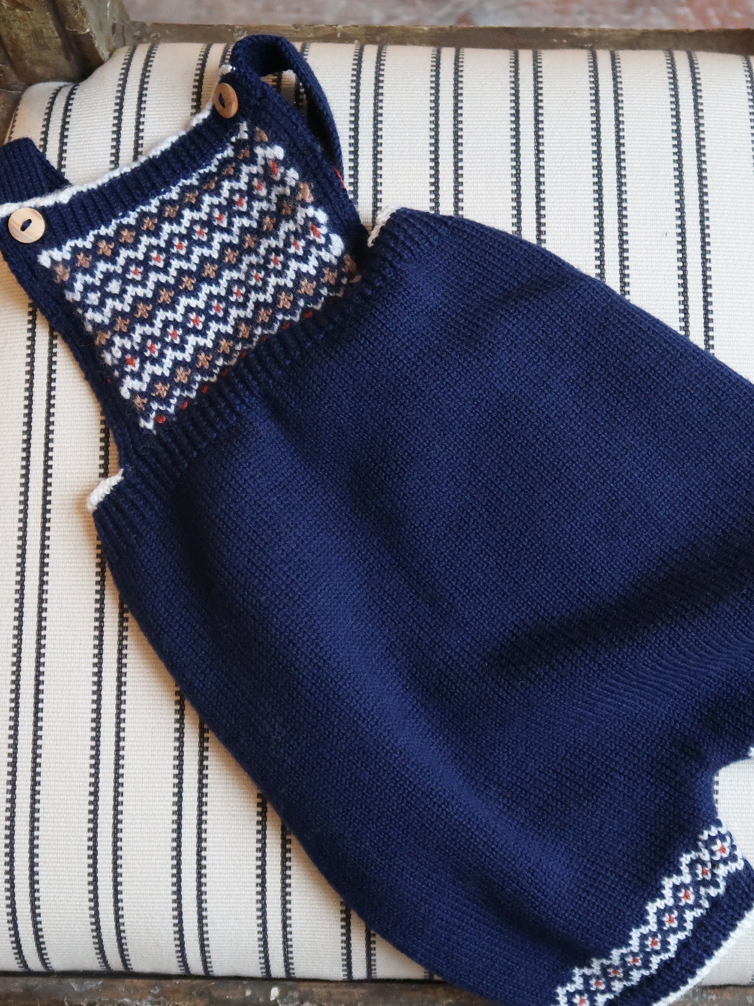 Navy Rubino Merino Fair Isle Baby Knitted Dungarees