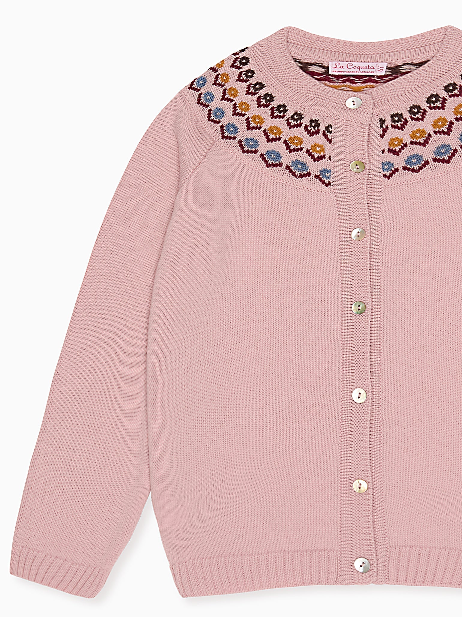 Dusty Pink Nelia Merino Fair Isle Girl Cardigan