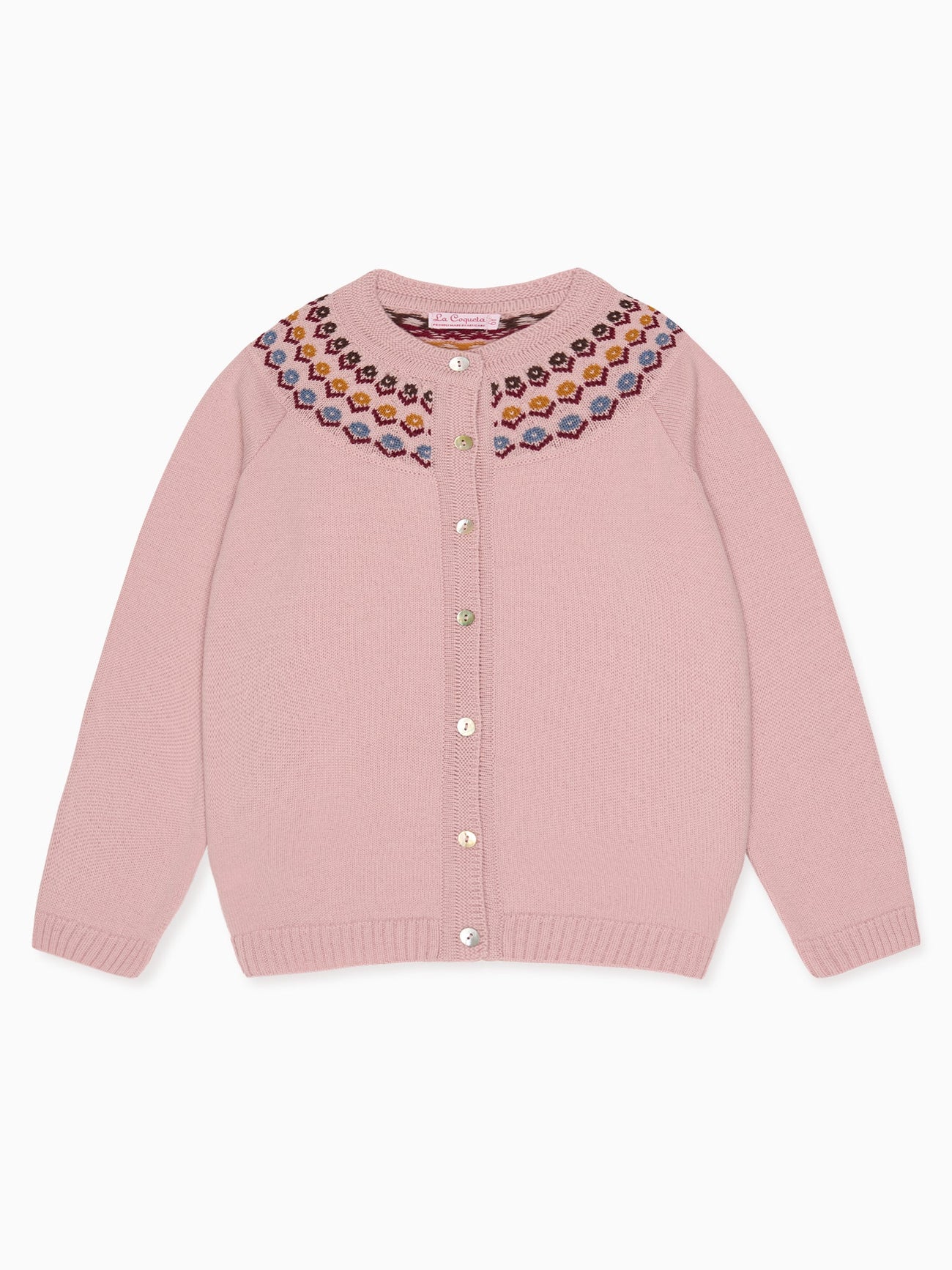 Dusty Pink Nelia Merino Fair Isle Girl Cardigan