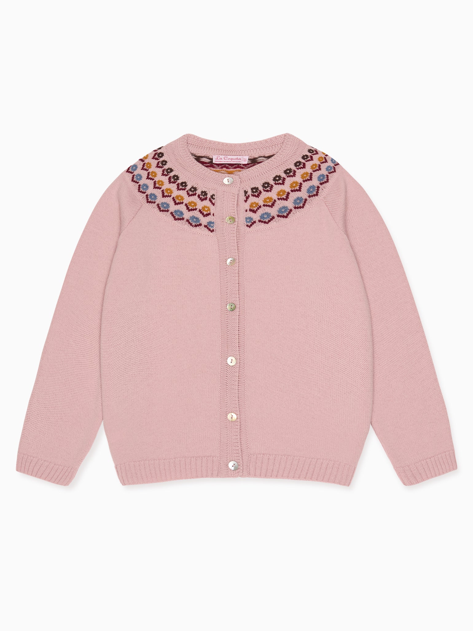 Dusty Pink Nelia Merino Fair Isle Girl Cardigan