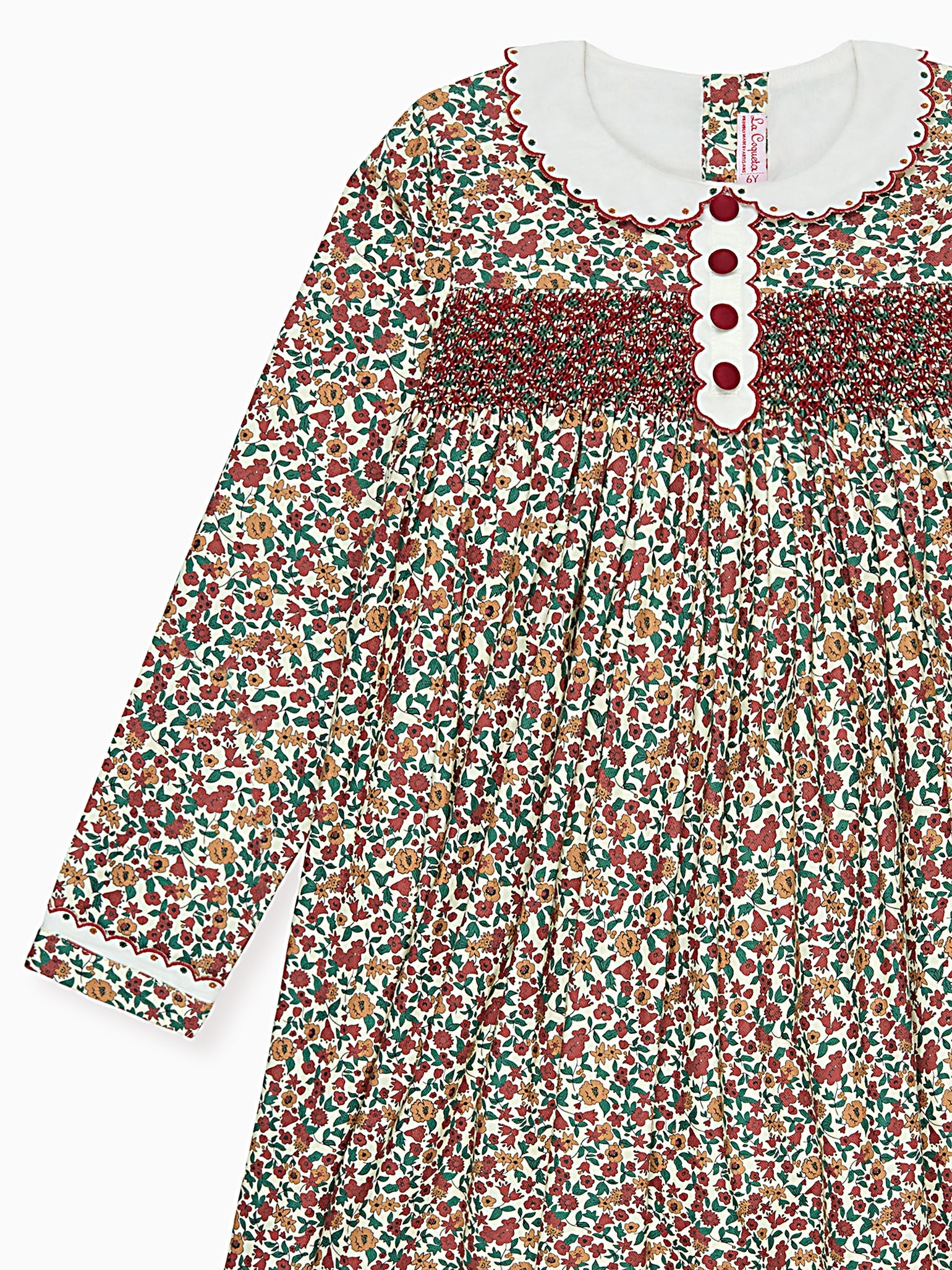 Terracotta Floral Noelia Girl Hand-Smocked Dress