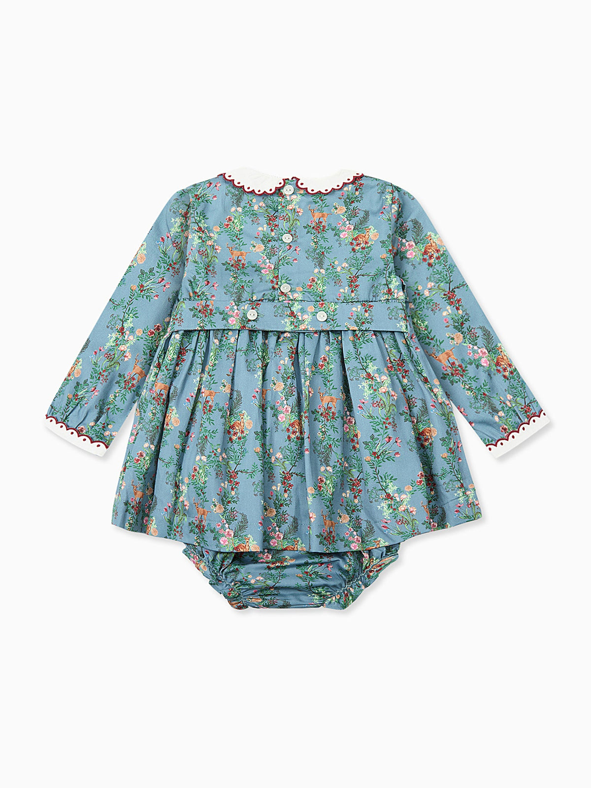 Blue Deer Floral Noelia Baby Girl Hand-Smocked Set