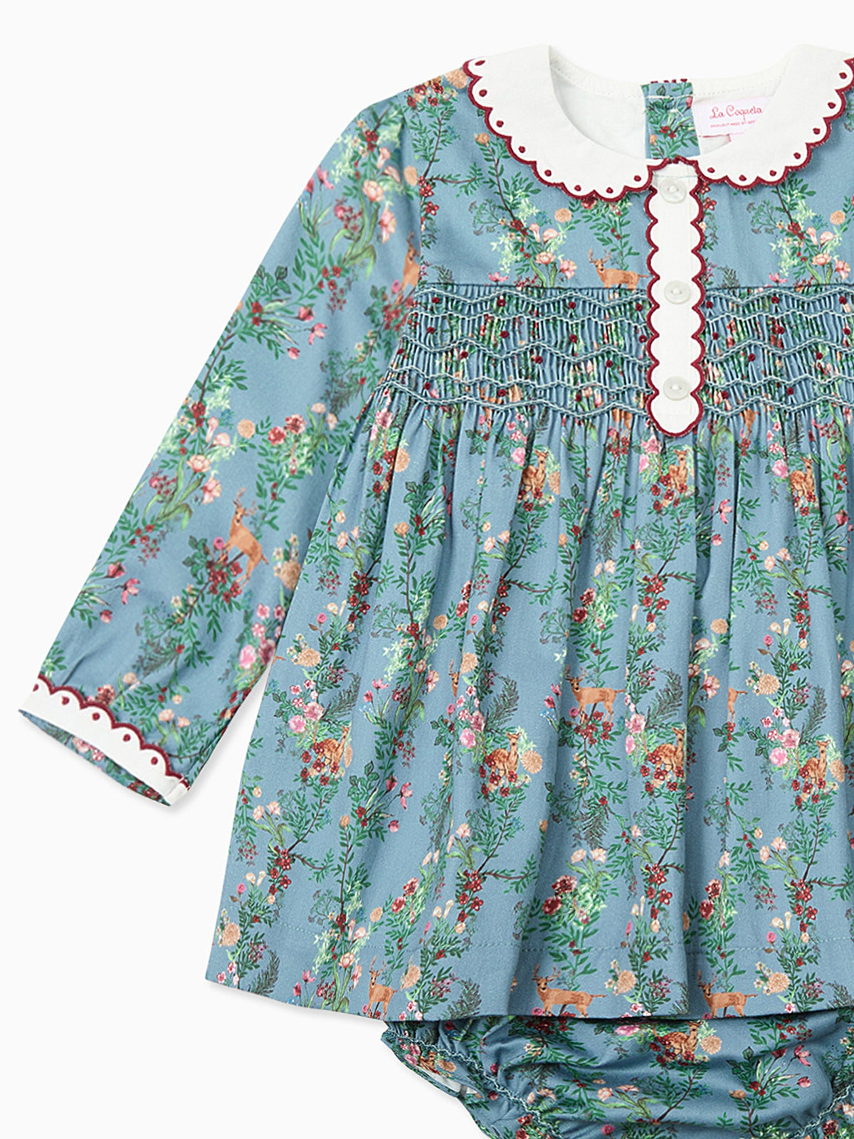 Blue Deer Floral Noelia Baby Girl Hand-Smocked Set