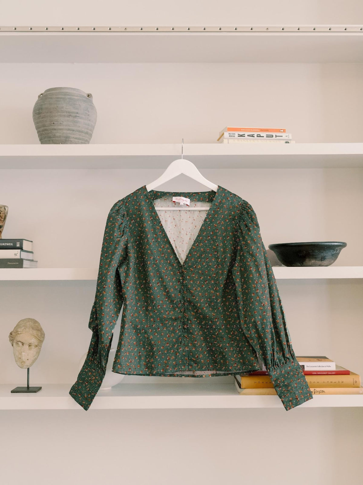 Green Floral Oceanne Womens Long Sleeve Shirt