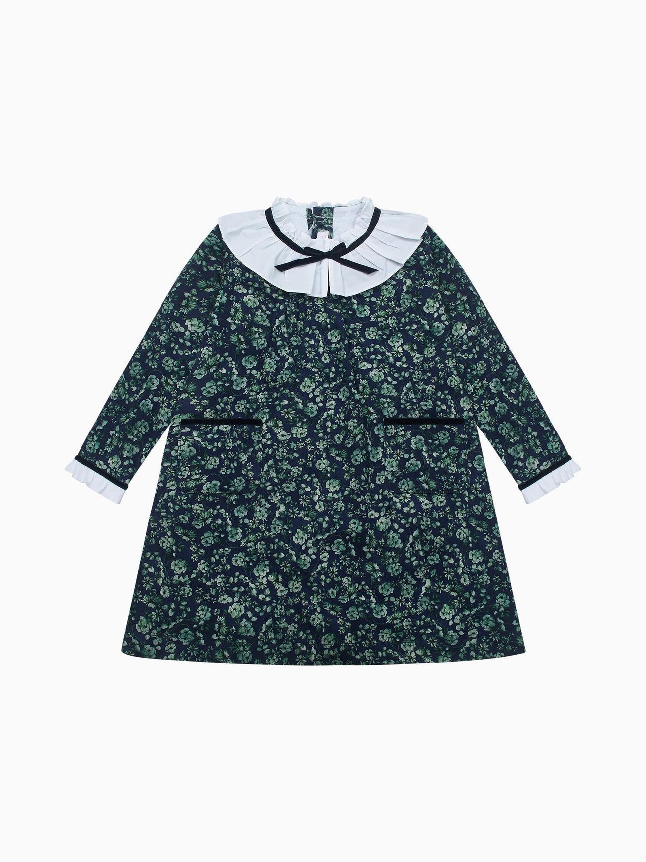 Navy & Green Floral Odisea Girl A-Line Dress