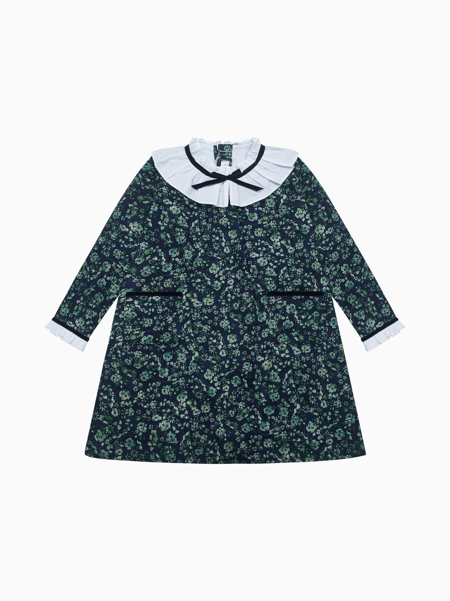 Navy & Green Floral Odisea Girl A-Line Dress