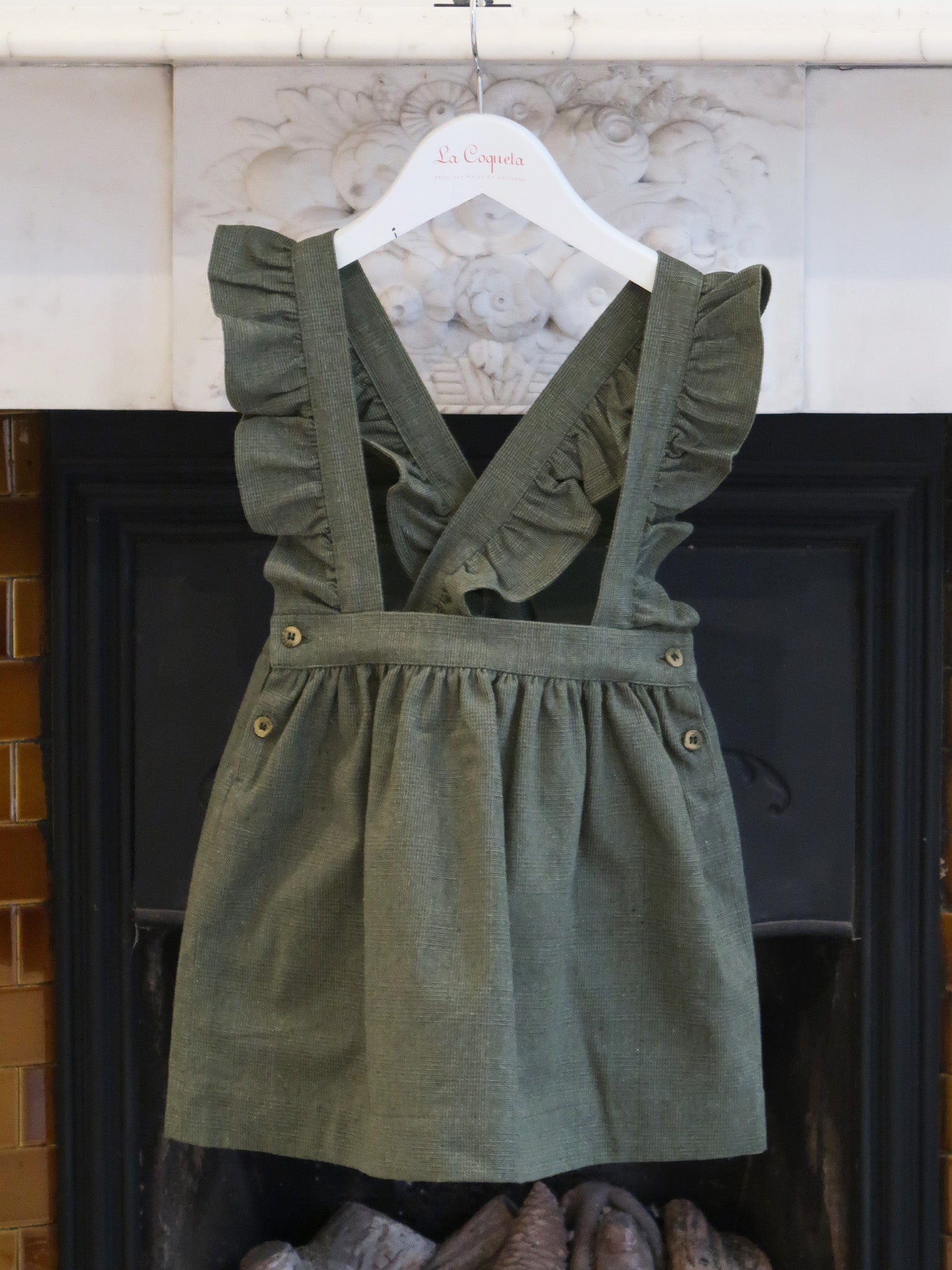 Olive Check Jada Girl Pinafore Skirt