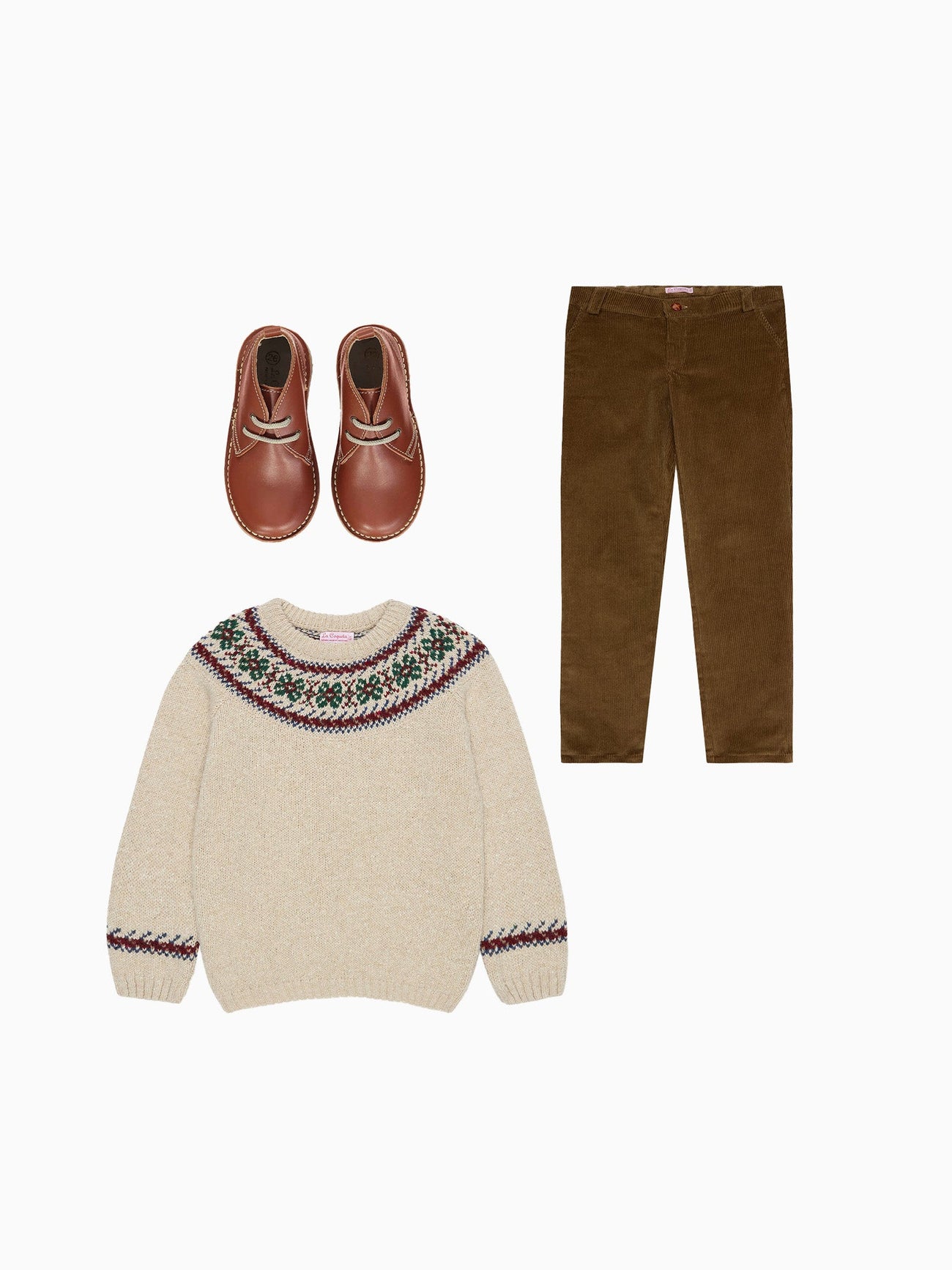 Fair Isle Kids Jumper, Reinaldo Boy Trousers & Desert Boots Outfit Bundle