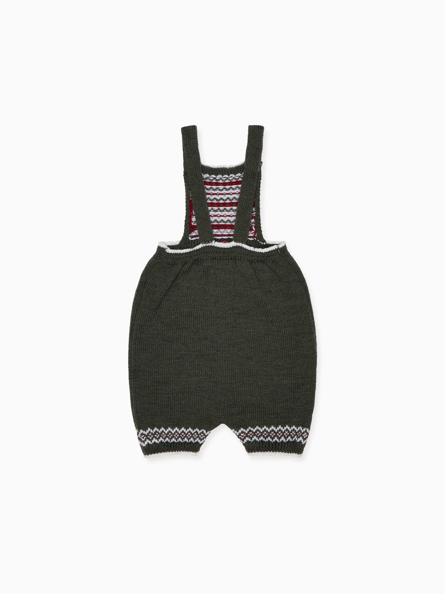 Olive Aspen Fair Isle Merino Baby Knitted Dungarees